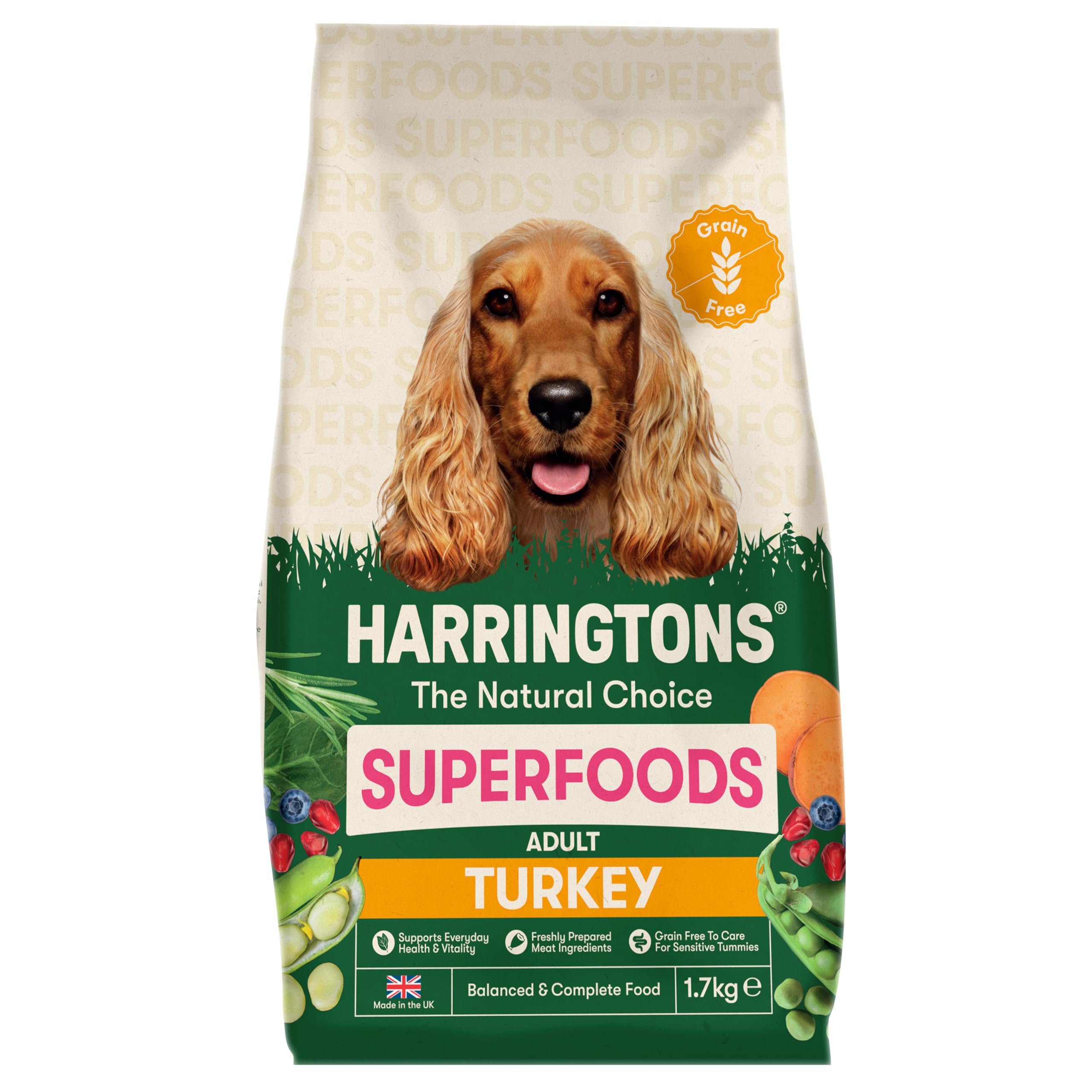Harringtons Superfoods Complete Grain Free Dry Adult Dog Food Turkey with Veg 1.7kg (Pack of 4) - Made with All Natural Ingredients (Packaging may vary)