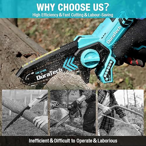 Miniatura 5 de DURATECH Mini motosierra de 12 V, motosierra eléctrica inalámbrica de 6 pulgadas con 2 baterías y 2 cadenas, sierra de madera portátil operada con