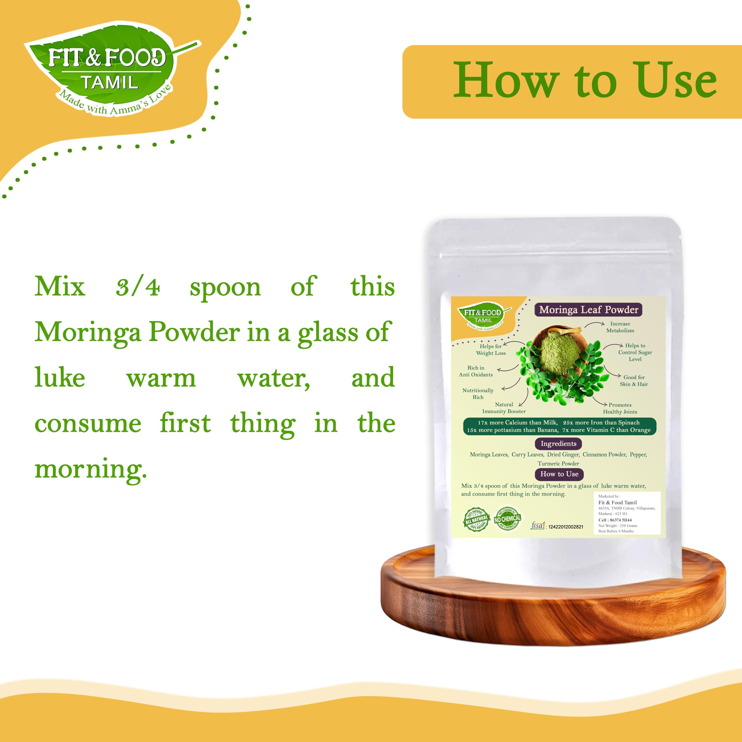 FIT & FOOD TAMIL Moringa Leaf Powder 100g | Natural Drumstick Leaves Powder | Pure Herbal Superfood | No Preservatives | Traditional Homemade Style | Finely Ground Green Leaf Powder — Amazon image 5