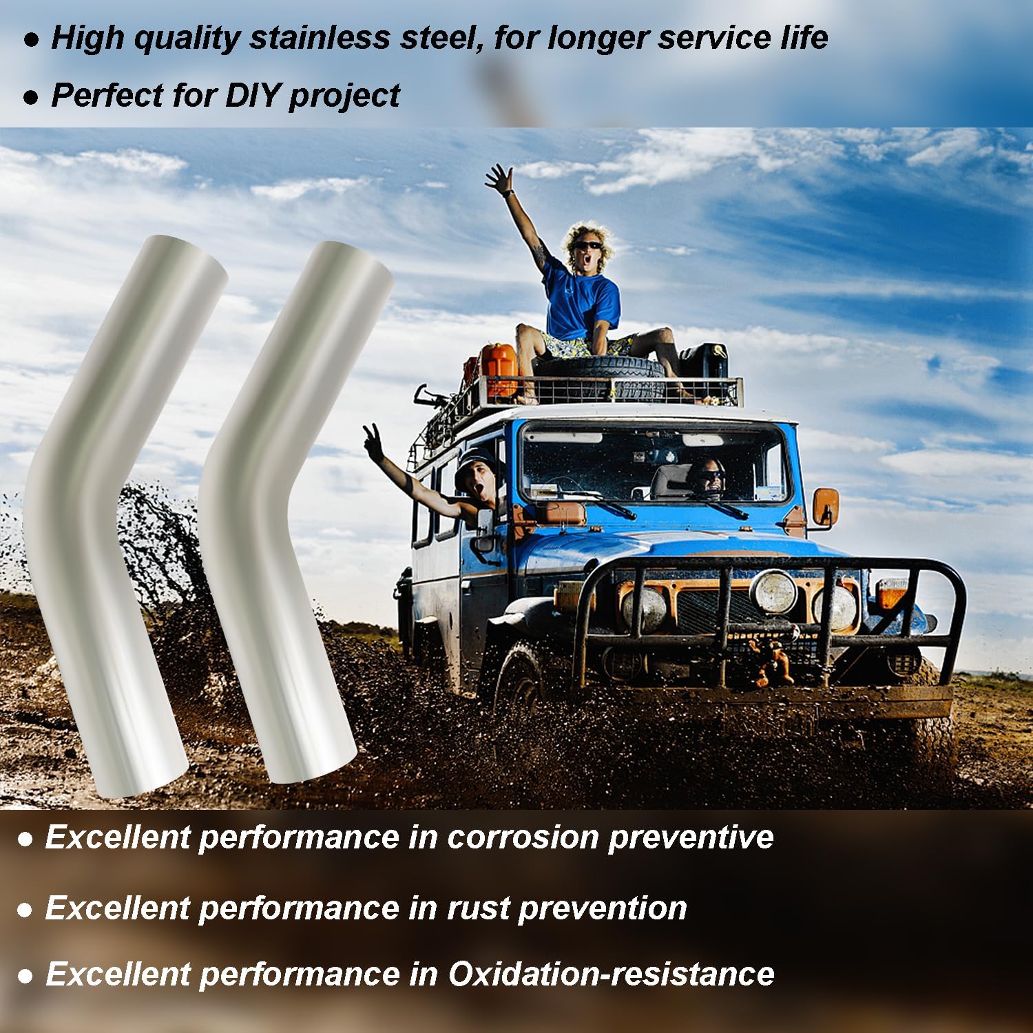 2 Pcs 2.5" OD 45 Degree Exhaust Pipe 45° Mandrel Bend Elbow Stainless Steel 2.5 inch Exhaust Elbow Pipe for Car Modified Exhaust System, Universal Fit, 5.9" Leg Length