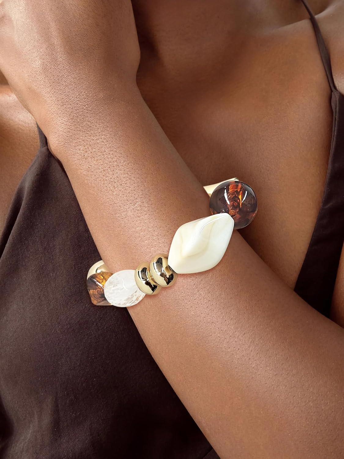 Chunky Beaded Bracelets for Women Trendy Boho Acrylic Resin Beads Stretch Bangle Bracelet Vintage Statement Bracelet Summer Jewelry - Image 5