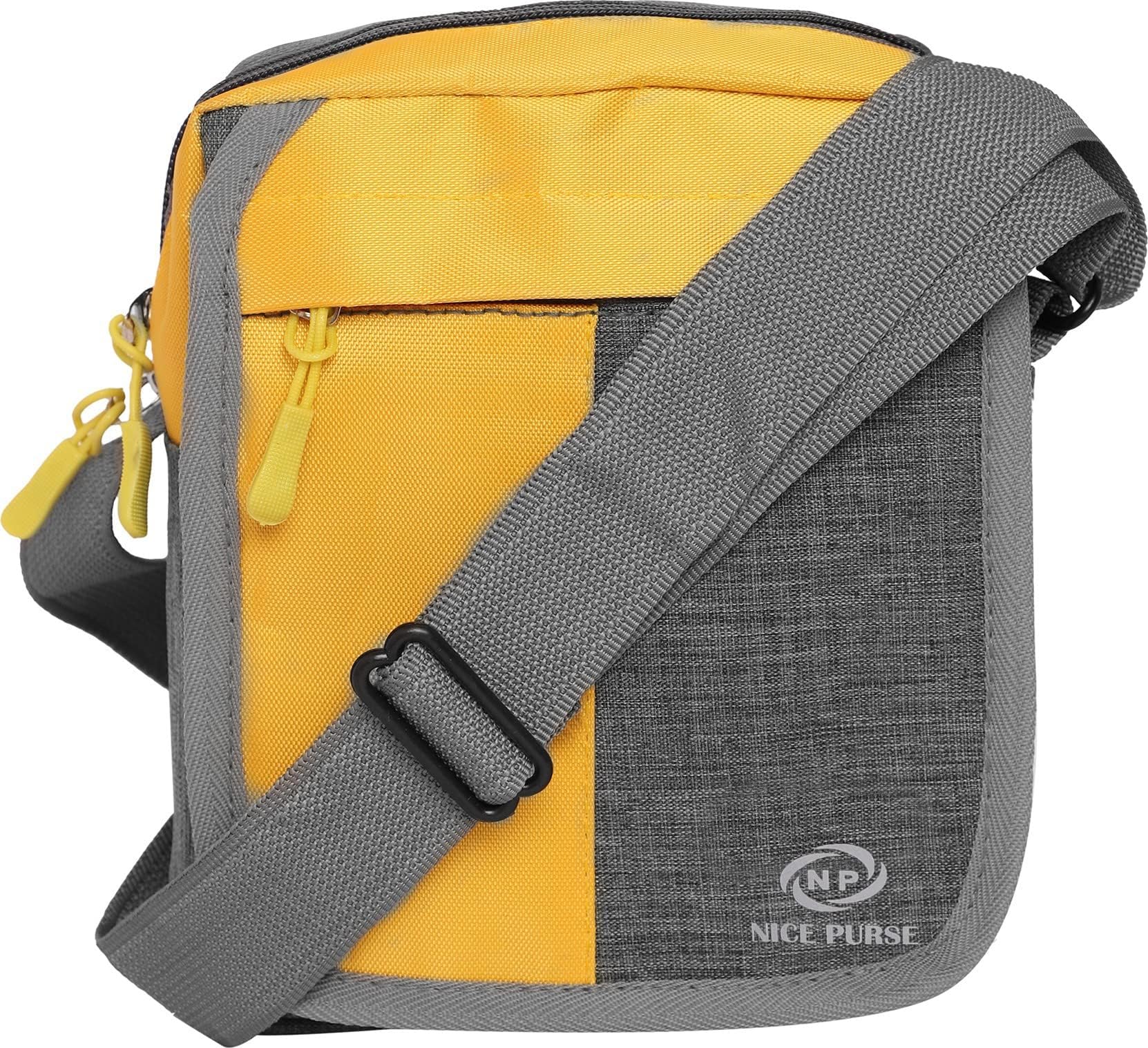 NICE PURSE Grey/Yellow Men & Women Sling Bag - Regular Size