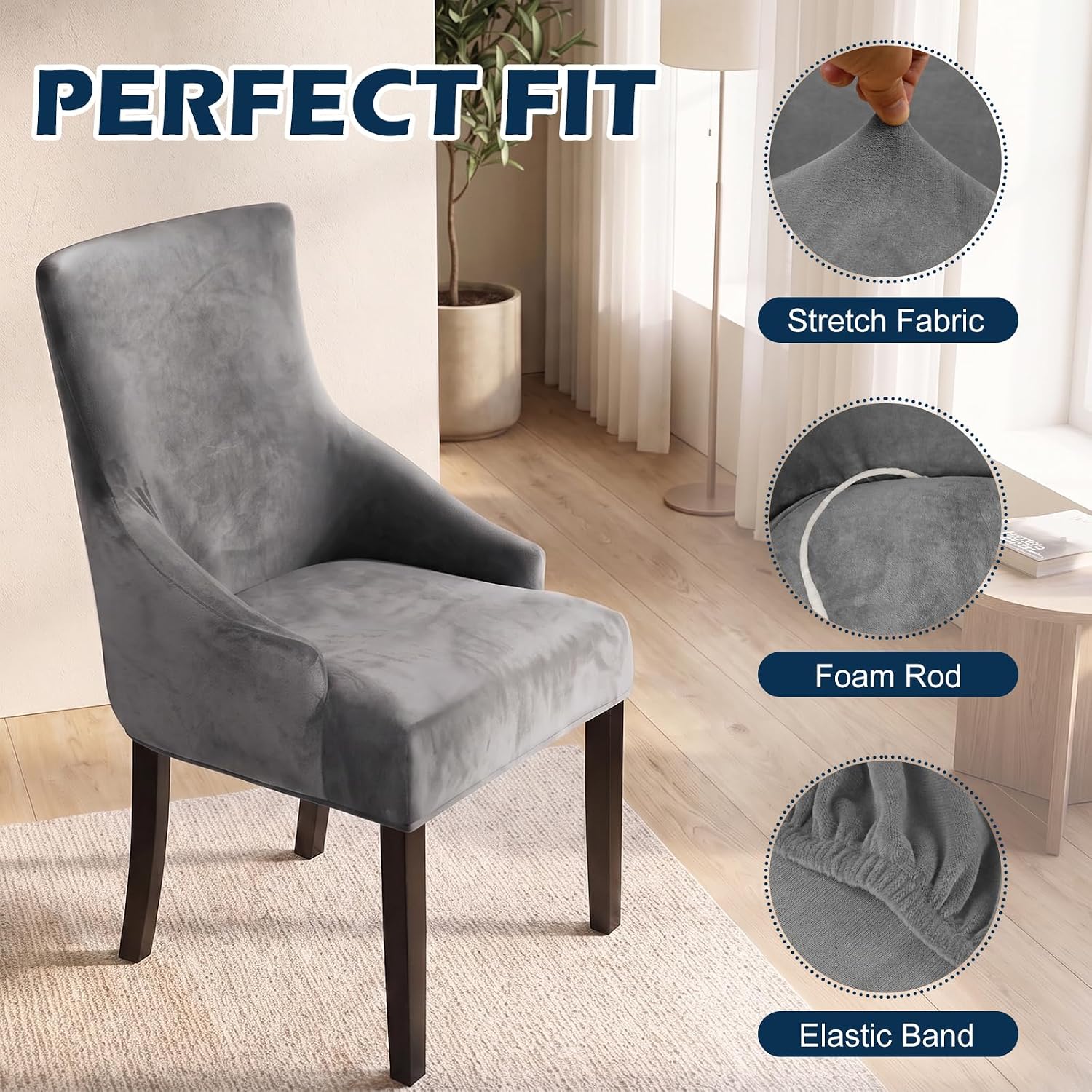 Velvet Wingback Dining Chair Covers Soft Skin-friendly Wingback Chair Cover