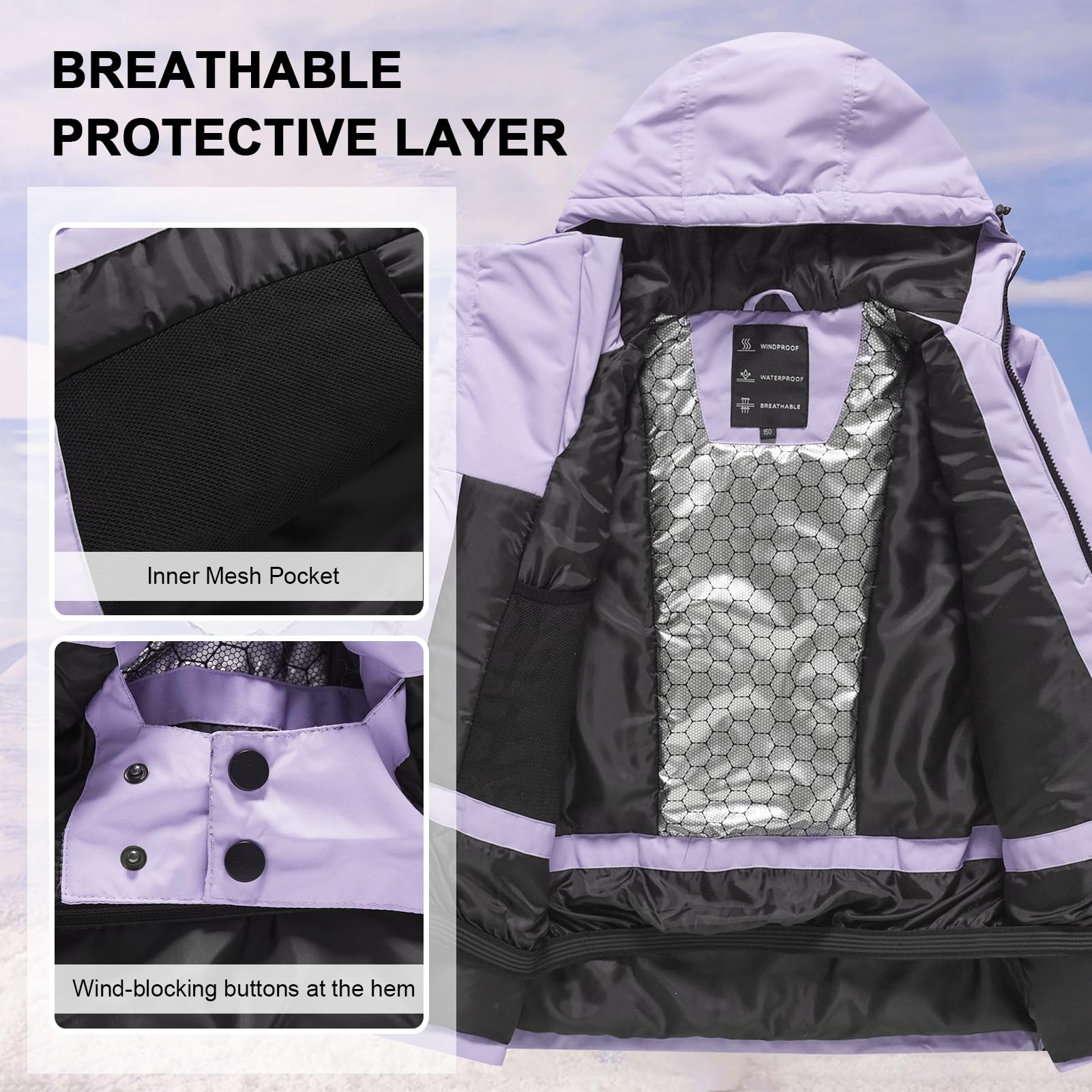 Traje de Esquí Niños Niñas Conjunto de Nieve 2 Piezas Abrigo con Capucha + Pantalón Traje de Nieve a Preuba de Viento Impermeable
