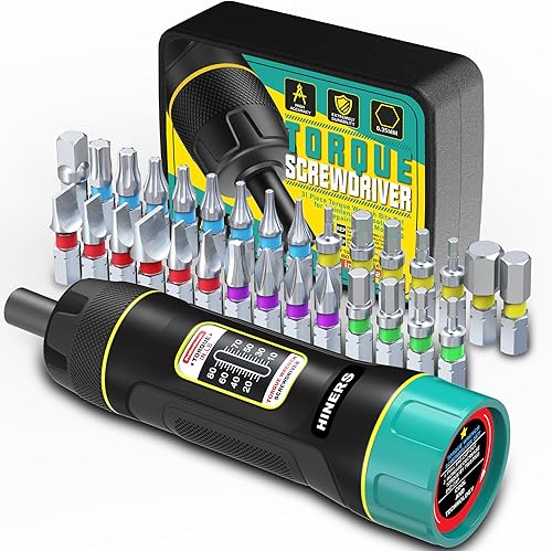 Juego de llaves de destornillador dinamométrico de 14 de pulgada, 10-70 pulgadas-libras, juego de 31 puntas de llave dinamométrica verde