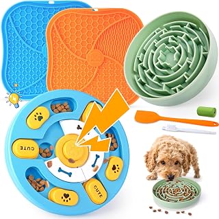 KIPRITII Dog Enrichment Toys Set: Lick Mat, Puzzle Toy with Squeaker & Slow Feeder Bowl - Mental Stimulation & Boredom Buster