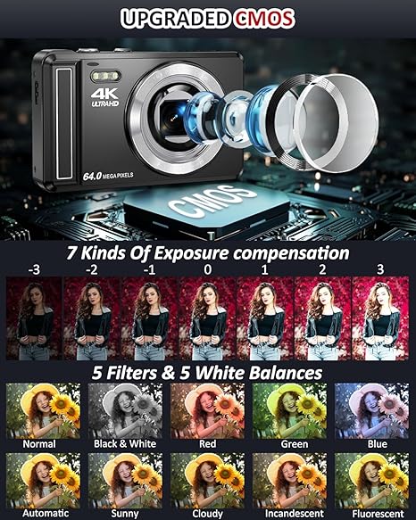 4K Digital Camera, 2.8 Inch 64MP UHD Photo Camera with 32GB Card, 1200 mAh Battery, 16x Digital Zoom, Autofocus, Compact Camera for Children, Beginners, Teenagers - Image 4