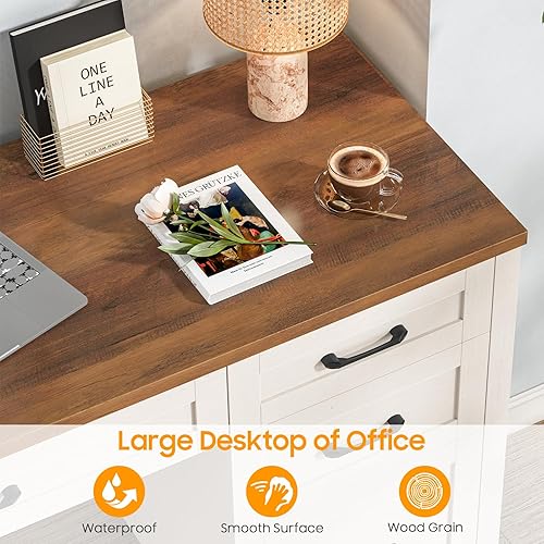 Miniatura 4 de Escritorio ejecutivo Farmhouse de 47 pulgadas, escritorio para computadora con cajón de archivos y estación de carga, estación de trabajo para