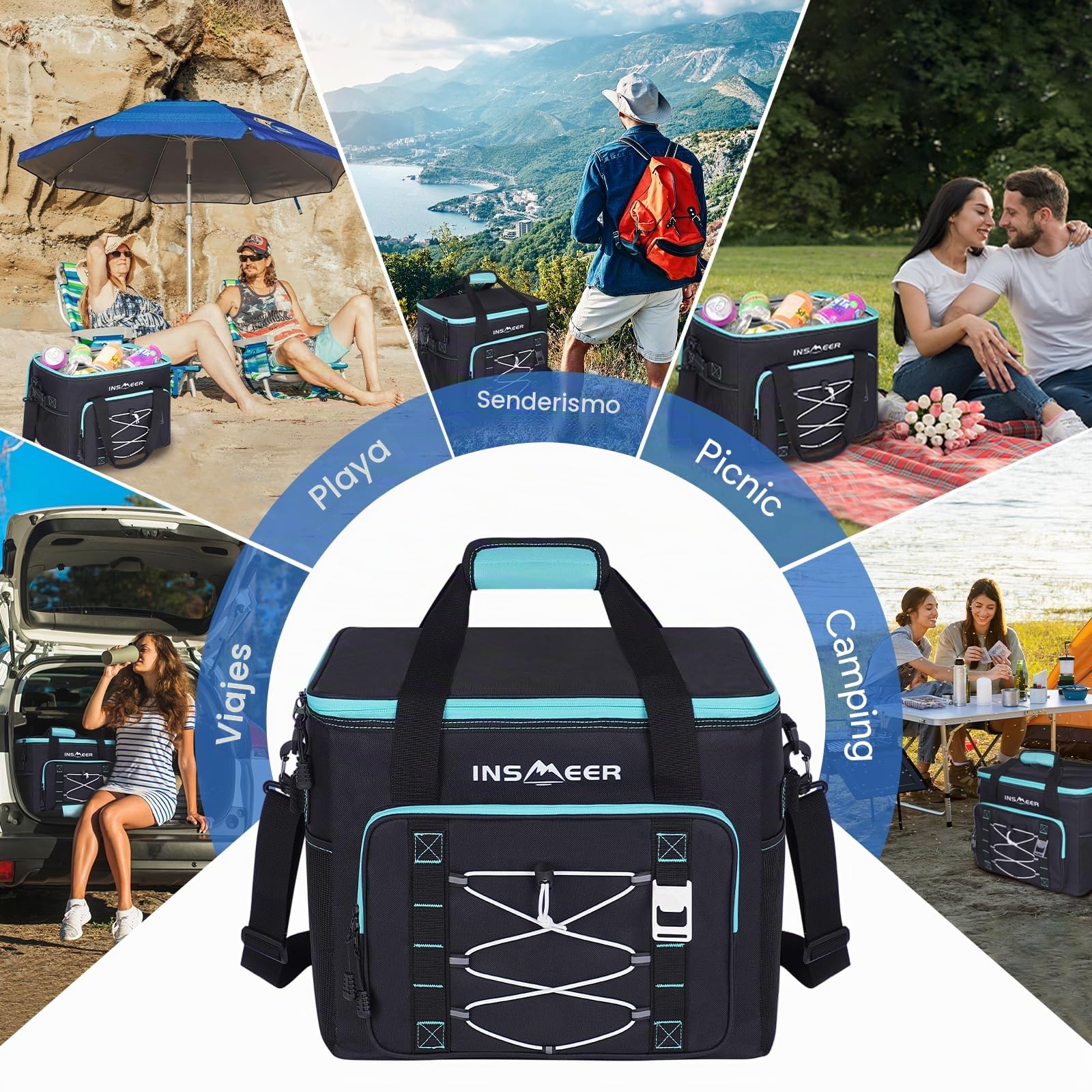 INSMEER Cool Bag 40L/60 Cans Large Cool Bags Insulated,Soft Cooler Leakproof/Portable/Collapsible/Foldable Cooler Bag, with Bottle Opener&Removable Shoulder Strap, for Beach Camping Picnic