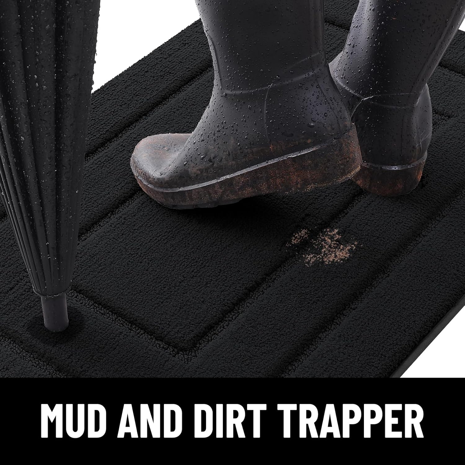 Smiry Dog Door Mat for Muddy Paws 2 Piece Set, Chenille (Black 30x20) and Frame Design (Black 30x20) Doormat for Front Indoor Entrance