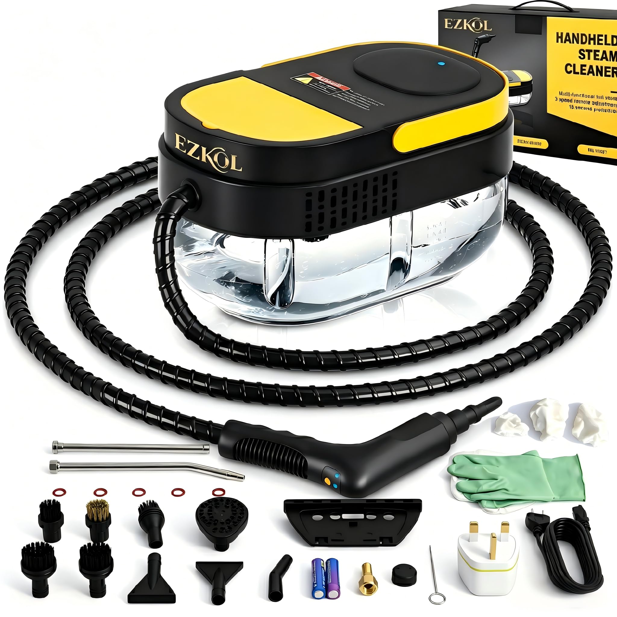 2500W High Pressure Steam Cleaner for the Home Multi Purpose, 15-Second Heat Up, Lightweight Handheld Steamer for Cleaning, Portable Steam Cleaning Machine for Car, Oven, Bathroom (Black & Yellow Pro)