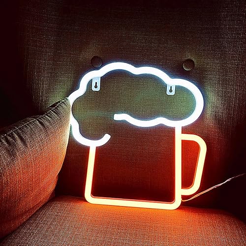 Miniatura 7 de Letreros de cerveza de neón, funcionan con pilas y alimentadas por USB, decoración de pared para el hogar, decoración de cerveza amarilla y blanca