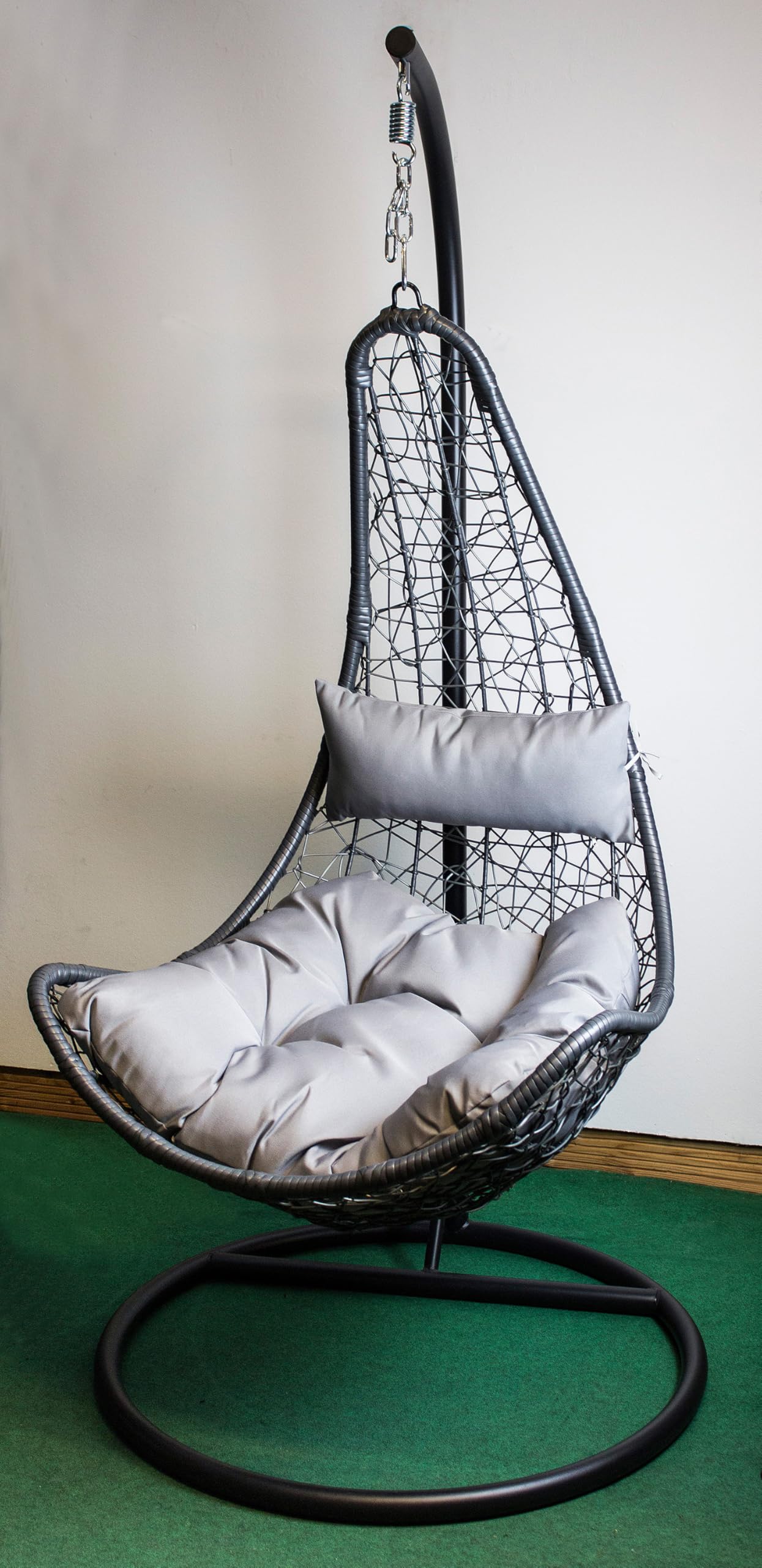 AVANTI TRENDSTORE - Gabiano - Sedia sospesa in acciaio verniciato a polvere con cuscini in poliestere di colore grigio Dimensioni LA 105x195 cm
