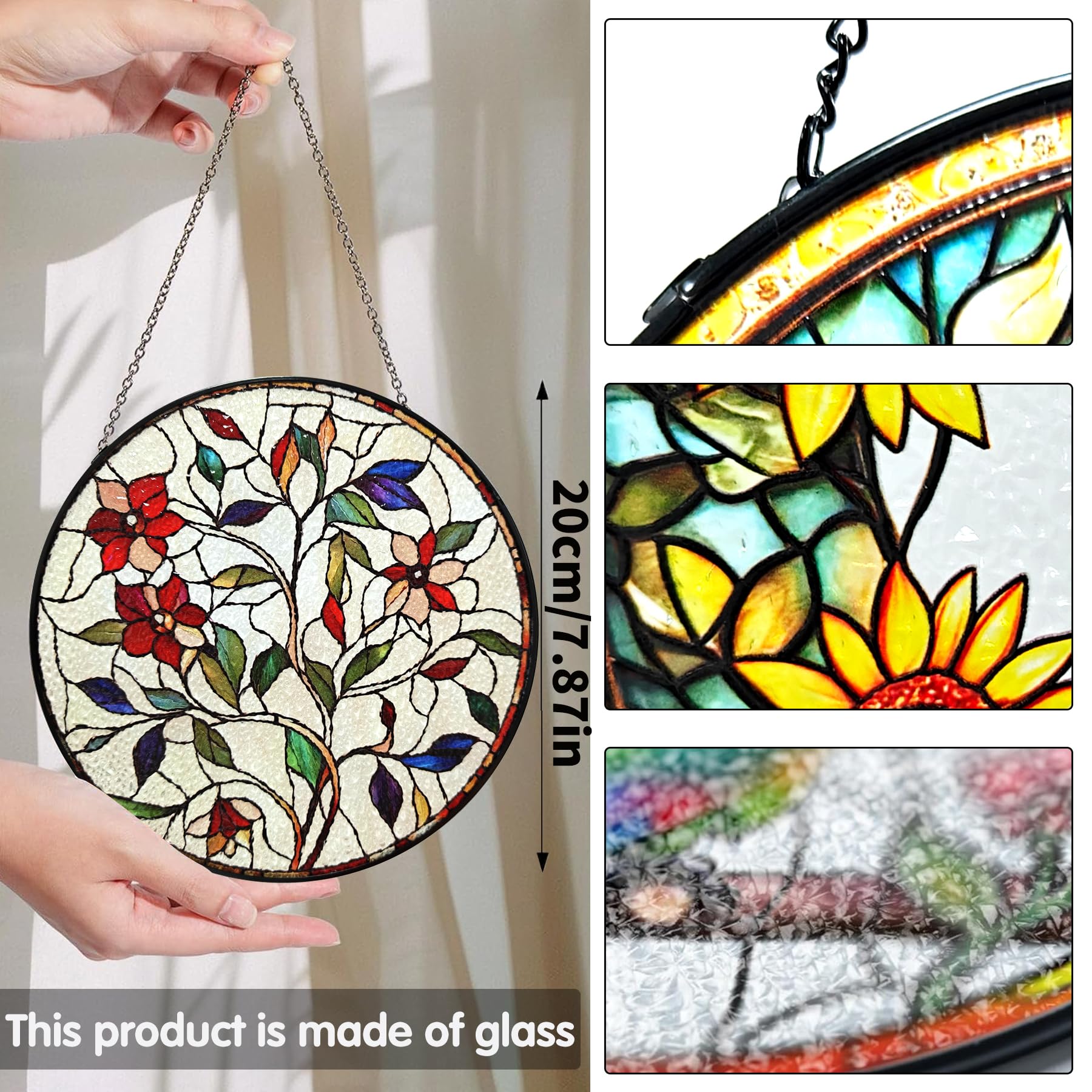 Bimkole Flower Stained Glass Suncatcher Window Hanging, Leaves Design for Indoor Window or Doorway Decoration - Image 2