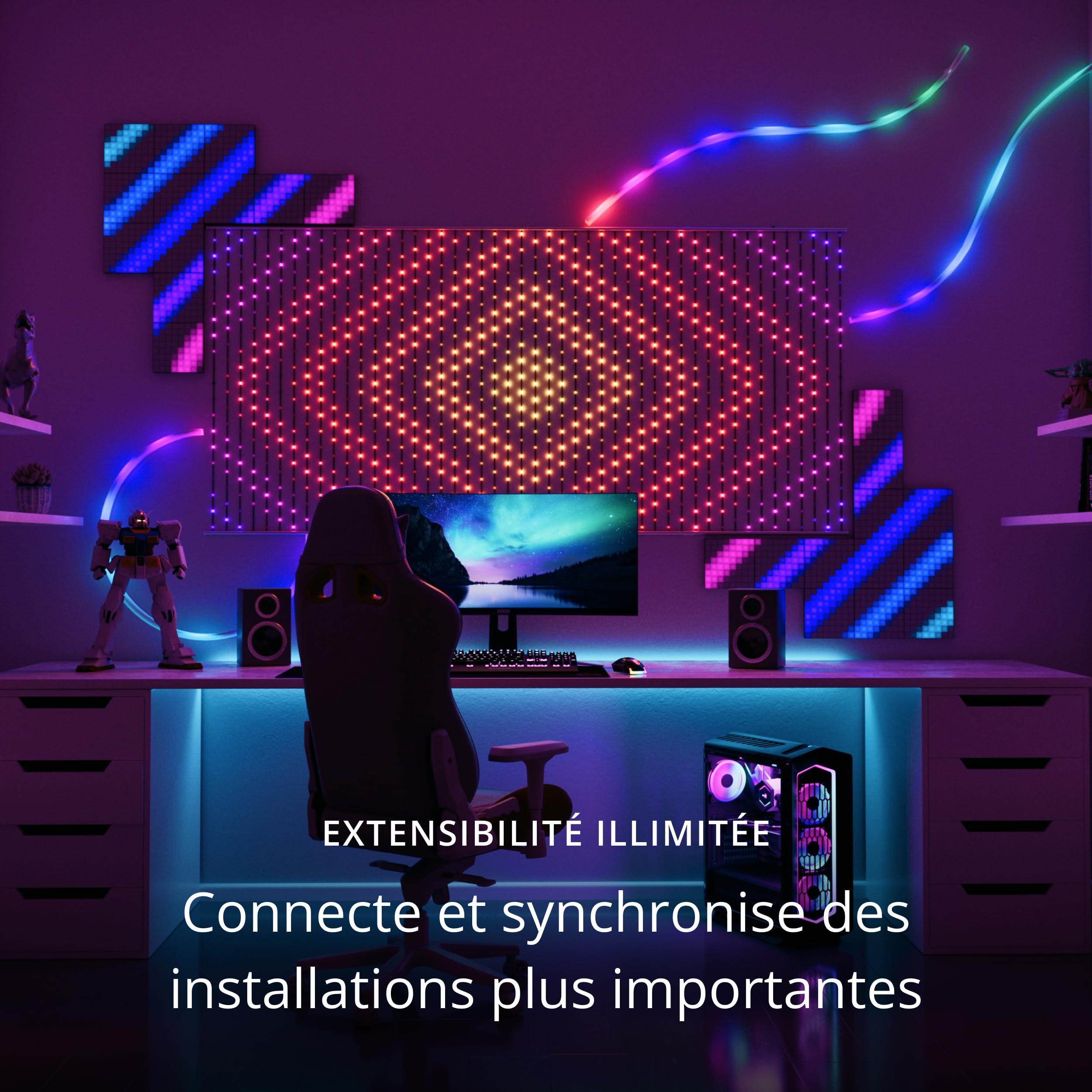 Twinkly Matrix 480 LED RGB, Rideau LED Haute Densité, Lumières Smart Gaming RGB, Compatible avec Razer Chroma, Omen, Alexa, Google Home, Lumières Gaming, Contrôle App, Fil Transparent, 1m x 1m