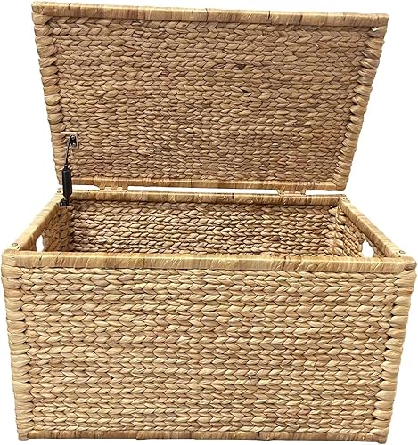 Miniatura 7 de eHemco Baúl de almacenamiento de mimbre de jacinto de agua resistente con marco de metal, 30 x 17.5 x 17.5 pulgadas, natural Natural