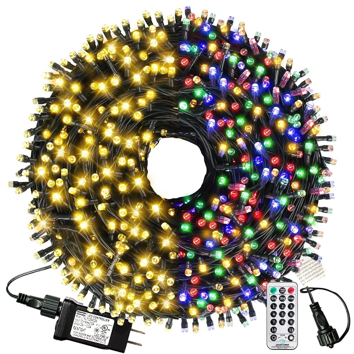 XTF2015 170ft 500 LED Christmas Lights Outdoor, 3 in 1 Color Changing Christms
