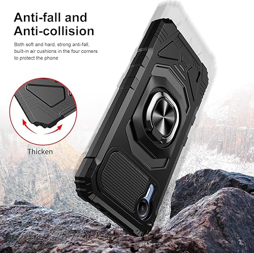 Miniatura 6 de 6goodeals Funda para Cricket Debut S2, Calypso 4, con protector de pantalla de vidrio templado y cubierta de soporte de anillo de metal (negro)