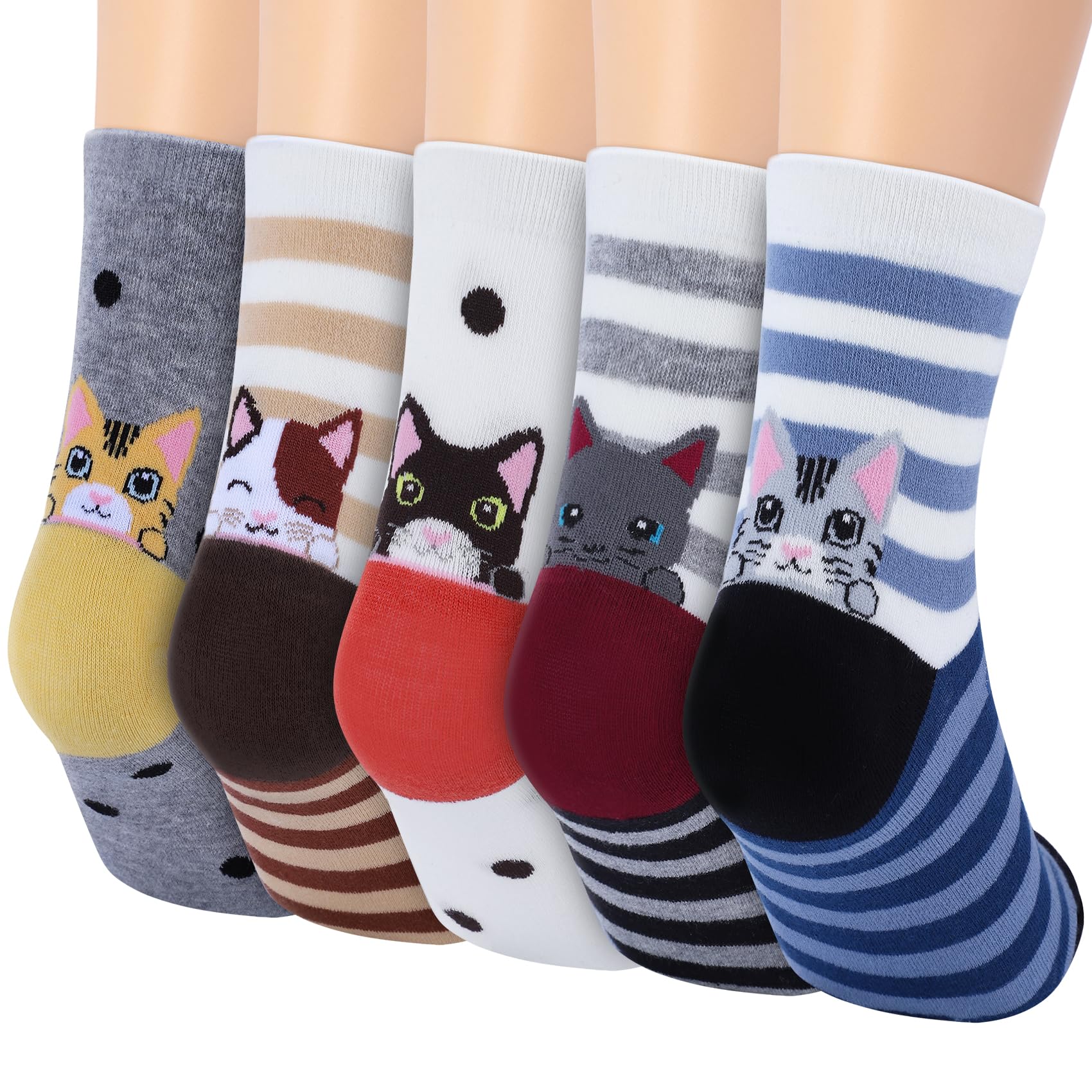 YSense 5 Pairs Cute Animal Socks for Women - Funny Dog and Cool Cotton Art Painting Cat Designs