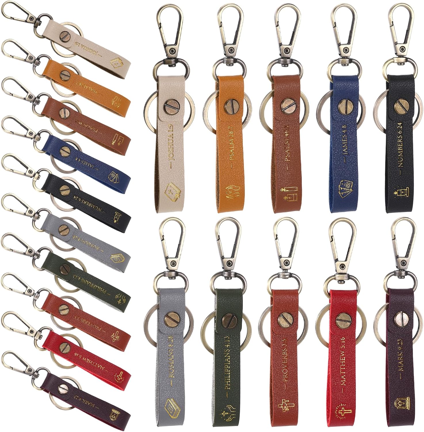 20 Pcs Christian Keychain Leather Religious Keychains Inspirational Bible Verse Keychain Christian Key Chain Easter Day Gift Graduation Keychains Gift Bulk Strap Church Favors