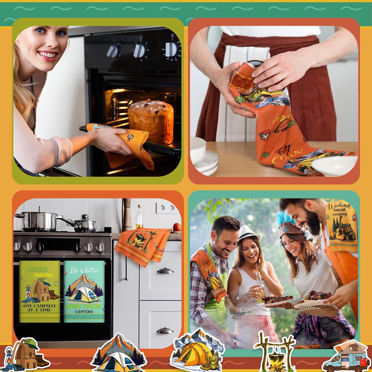 Boyiee Set of 6 Camping Kitchen Towels Absorbent Dishcloths Bonfire Tent Car Tea Towels 24 x 16 Inches with Funny Sayings Novelty Gifts for Campers Happy Camper Camping Accessories for Rv Campers - Image 4