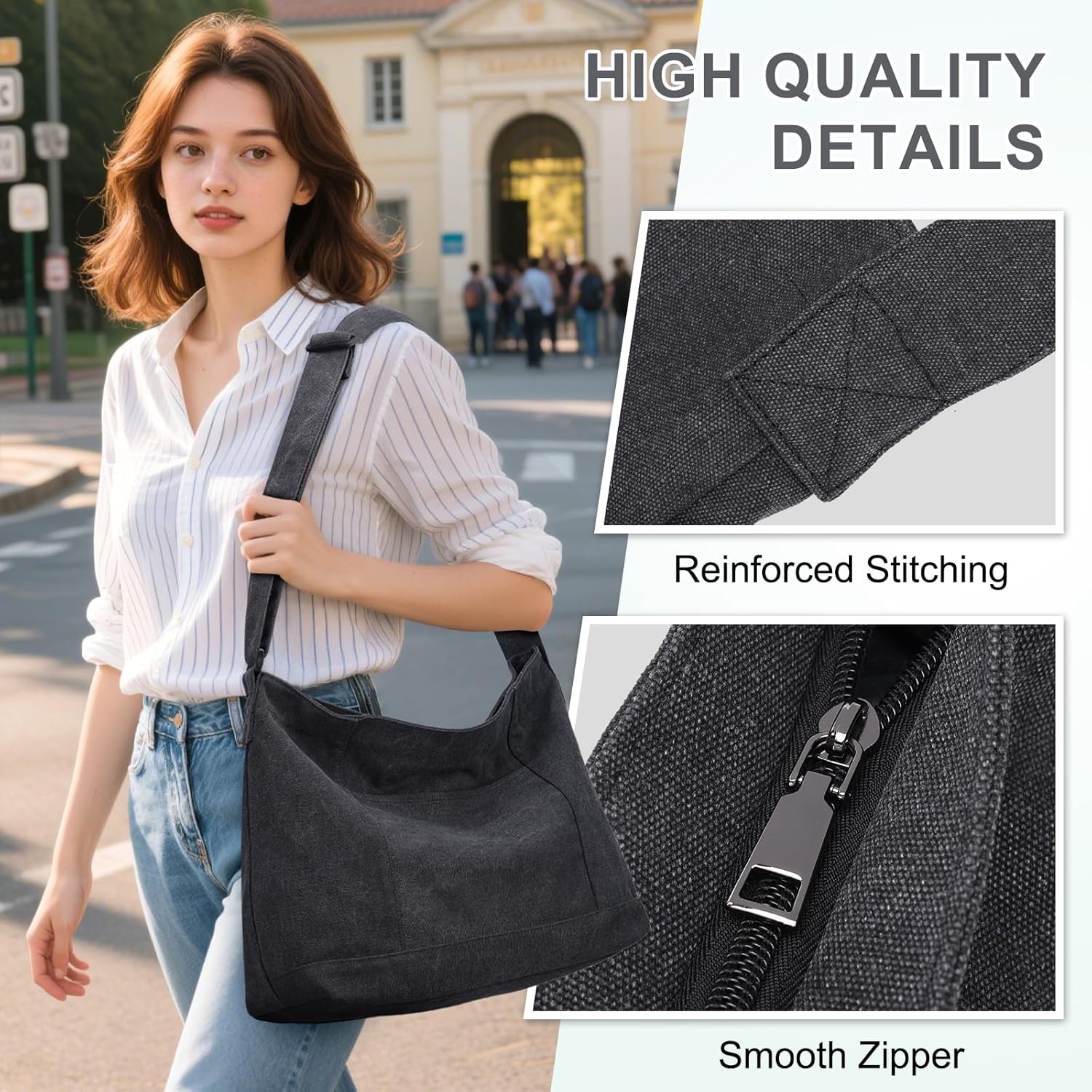 VASCHY Canvas Messenger Tote Bag, Lightweight Casual Crossbody Slouchy Shoulder Hobo Side Bag for Men and Women - Image 5