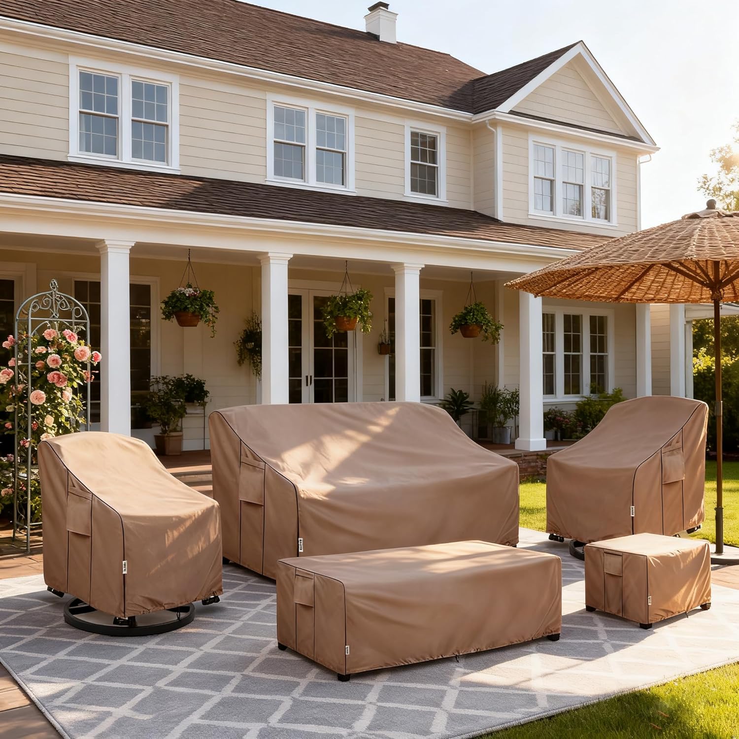 Outdoor Coffee Table Cover,600D Waterproof Patio Rectangular Side Table Covers,48 W x 28 D x 16 H,Outdoor Table Covers Waterproof Rectangle(Brown)