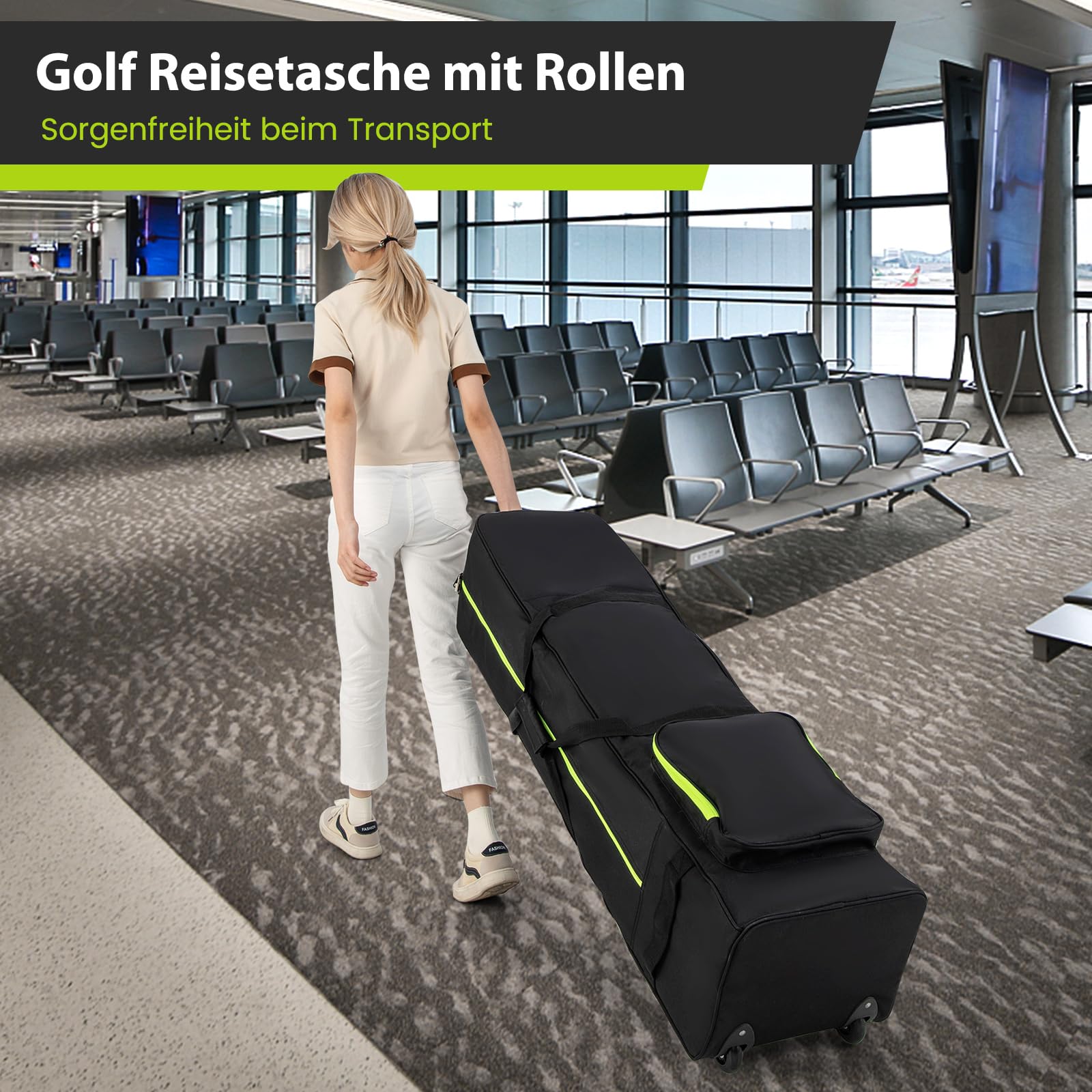 COSTWAY Golf Reisetasche mit Rädern, Golfbag faltbar für Fluglinien mit Schlüssel & Aufbewahrungstasche, Golftasche Golfschlägertasche für Reisen und Flüge