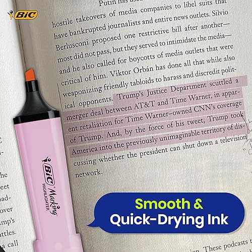 Miniatura 4 de BIC - Paquete de 6 rotuladores de plástico con tinta rosa pastel para notas suaves, reflejos precisos, ideal para la escuela y la oficina