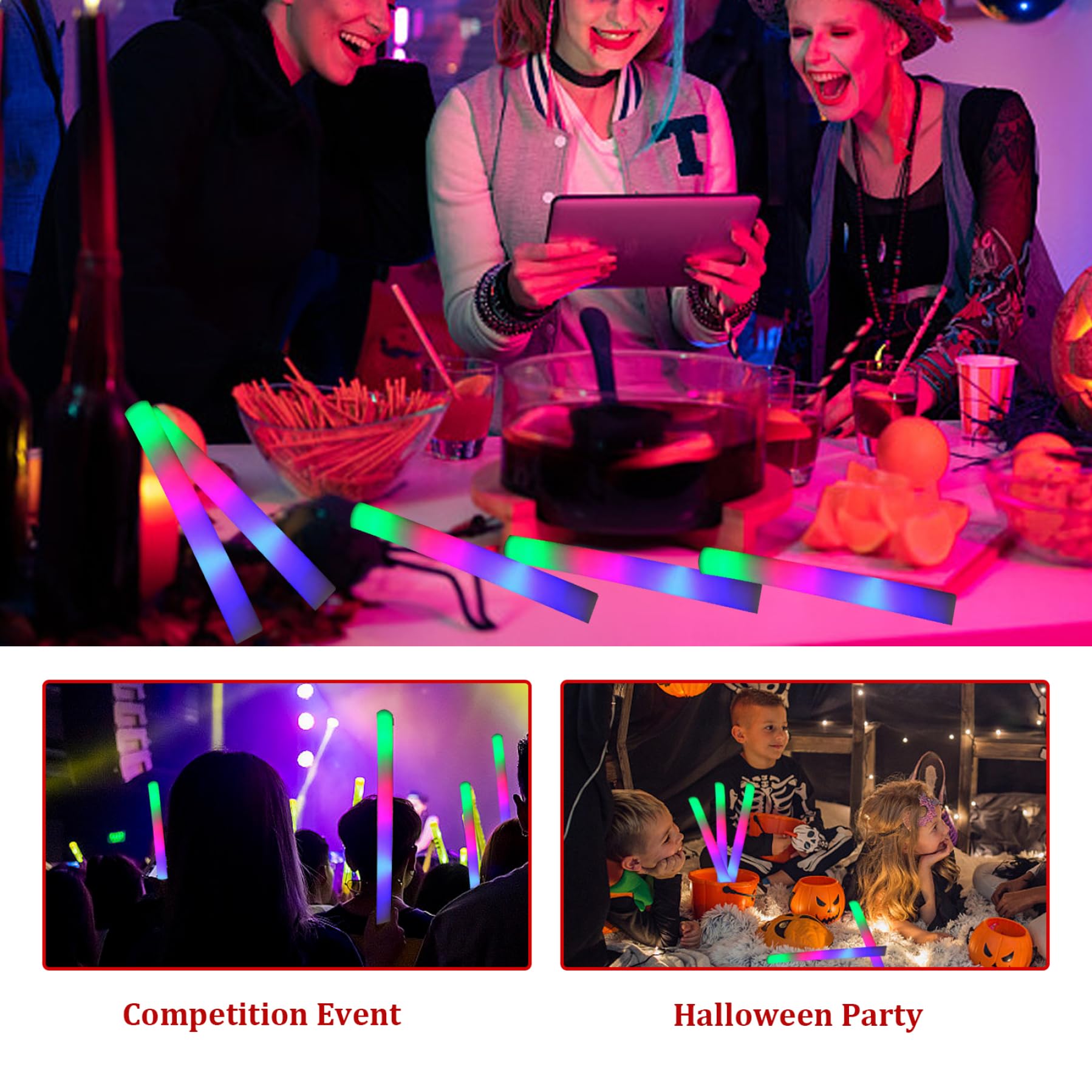 Sticks 20PCS, LED colorido de 18, 9 pulgadas, para fiestas y eventos media motocicleta h | Espuma acolchada espesa, brillo multicolor brillante, ideal para bodas y raves