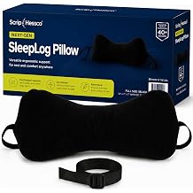 Next-GEN SleepLog Bone Shaped Chiropractic Neck Pillow Adjustable Fill Cervical & Lumbar Support with 60" Positioning Strap Latex Free Full 15"x7" Black