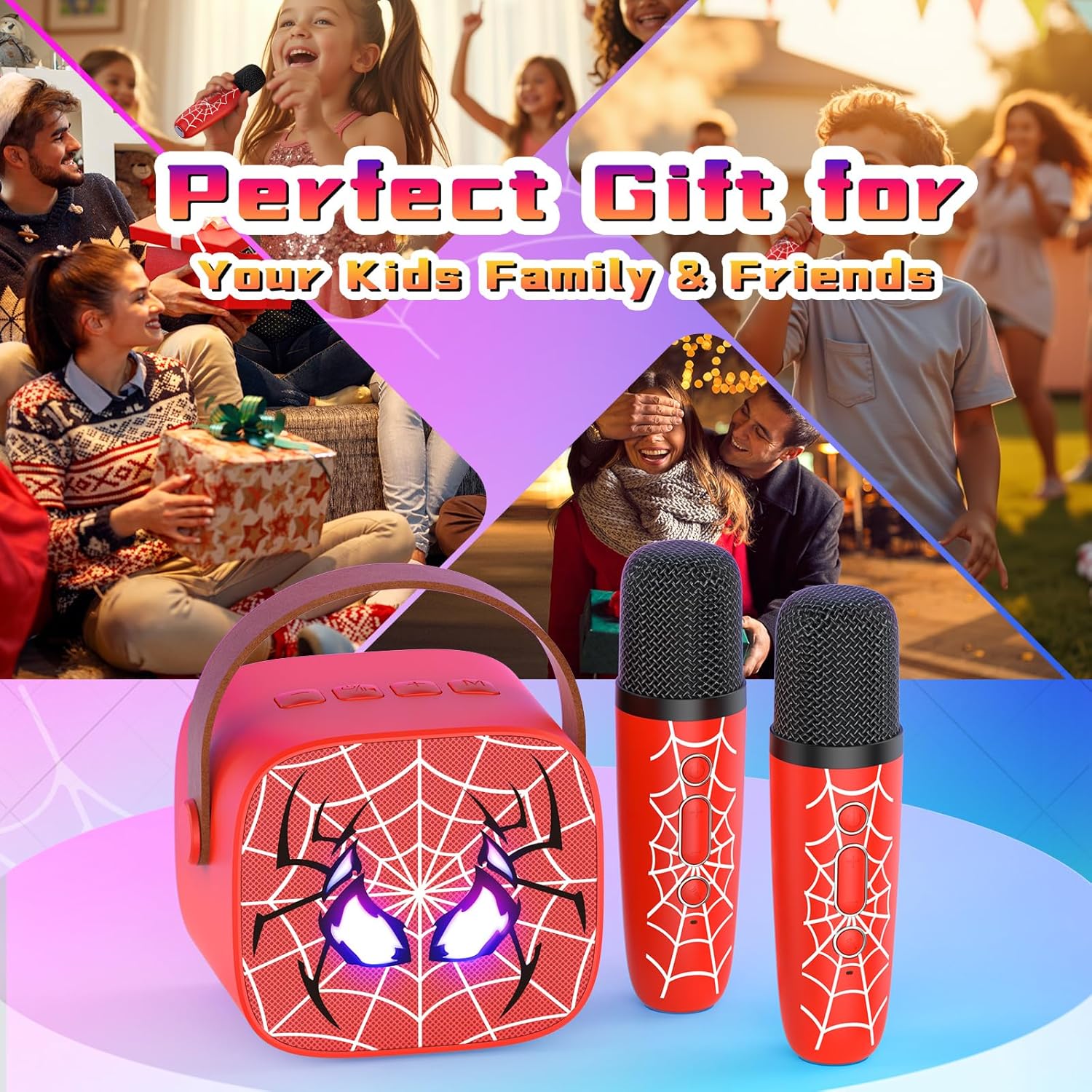 Mini Karaoke Machine for Kids, 2 Wireless Microphones with Bluetooth Portable Speaker & Dynamic LED, Kids Karaoke Machine for Girls Boys Ages 3-12+, Christmas/Birthday Gifts/Toys for Party & Playing - Image 7
