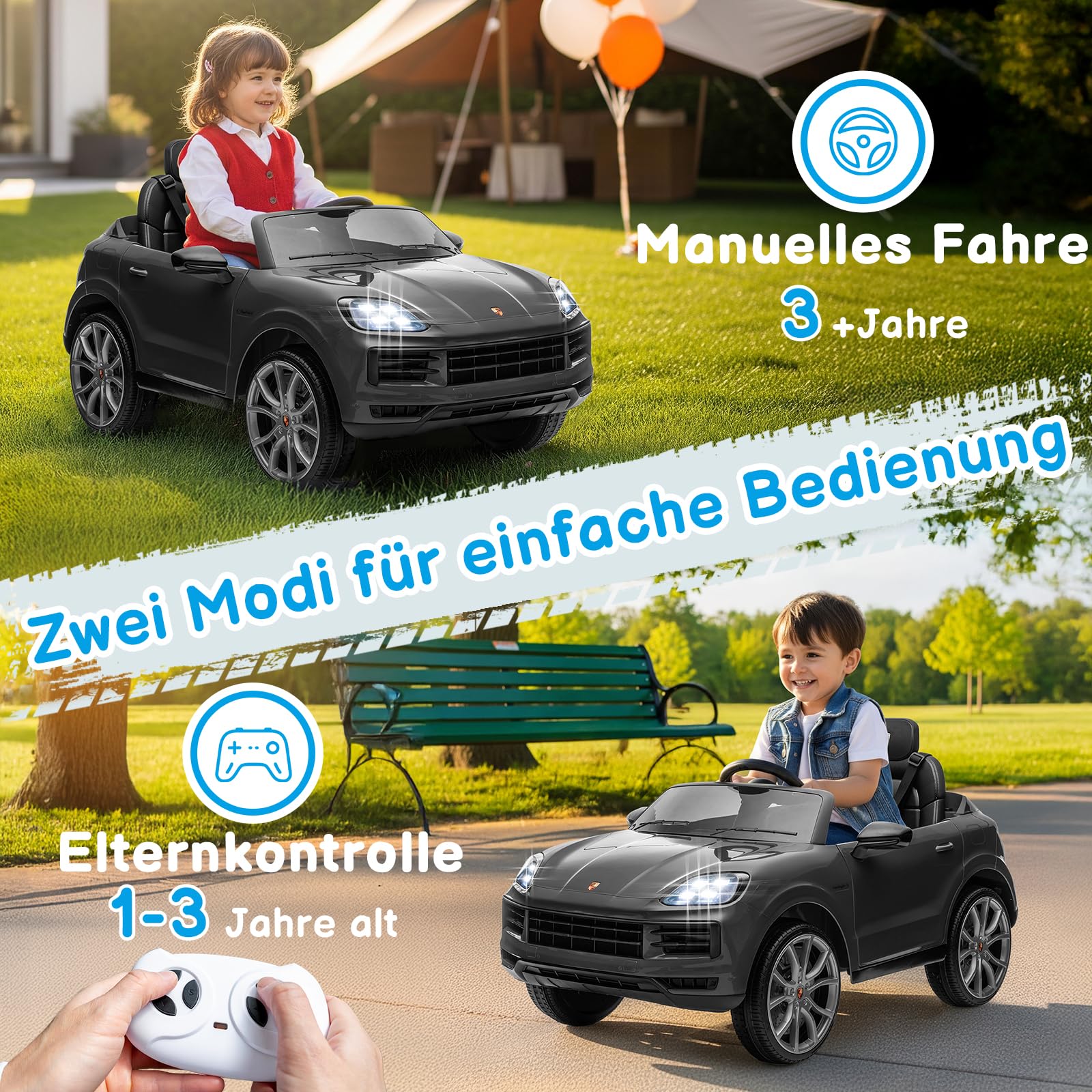 LALAHO Kinder Elektroauto 12V Kinderauto Elektrisch 2,4G-Fernbedienung, Elektrofahrzeuge 2-türig mit MP3, Musik, Hupe, LED-Leuchten (Grau)