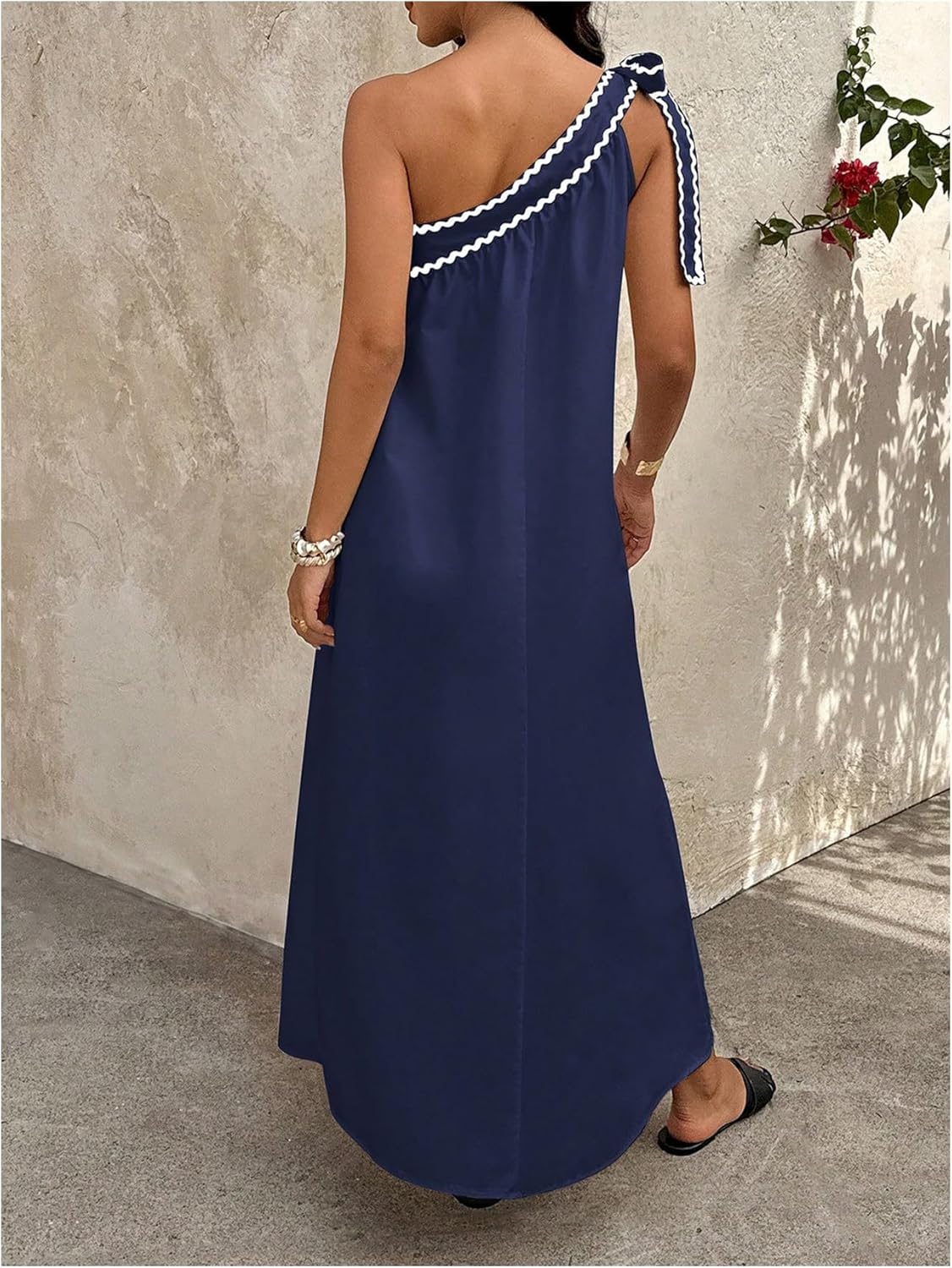 SOLY HUX Women's Summer One Shoulder Maxi Dress Bow Sleeveless Flowy Party Dresses Beach Vacation Clothes - Image 2