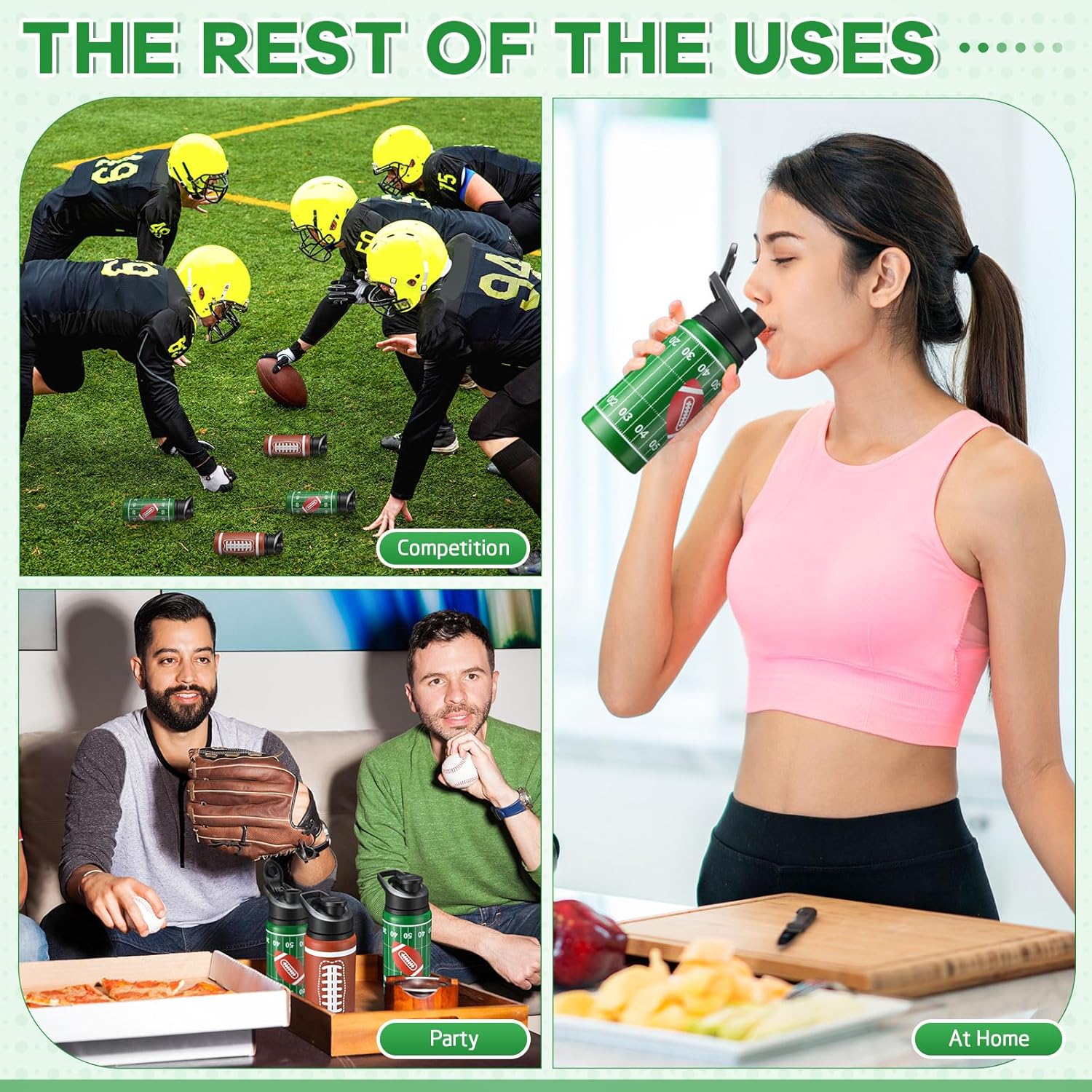 12 Pcs Sports Party Favors Set with Water Bottle Bulk Drawstring Gift Bag 50 Sticker Reusable Sports Aluminum Water Bottle Snap Lid Leakproof Ball Accessories for Team Gifts (Football) - Image 3