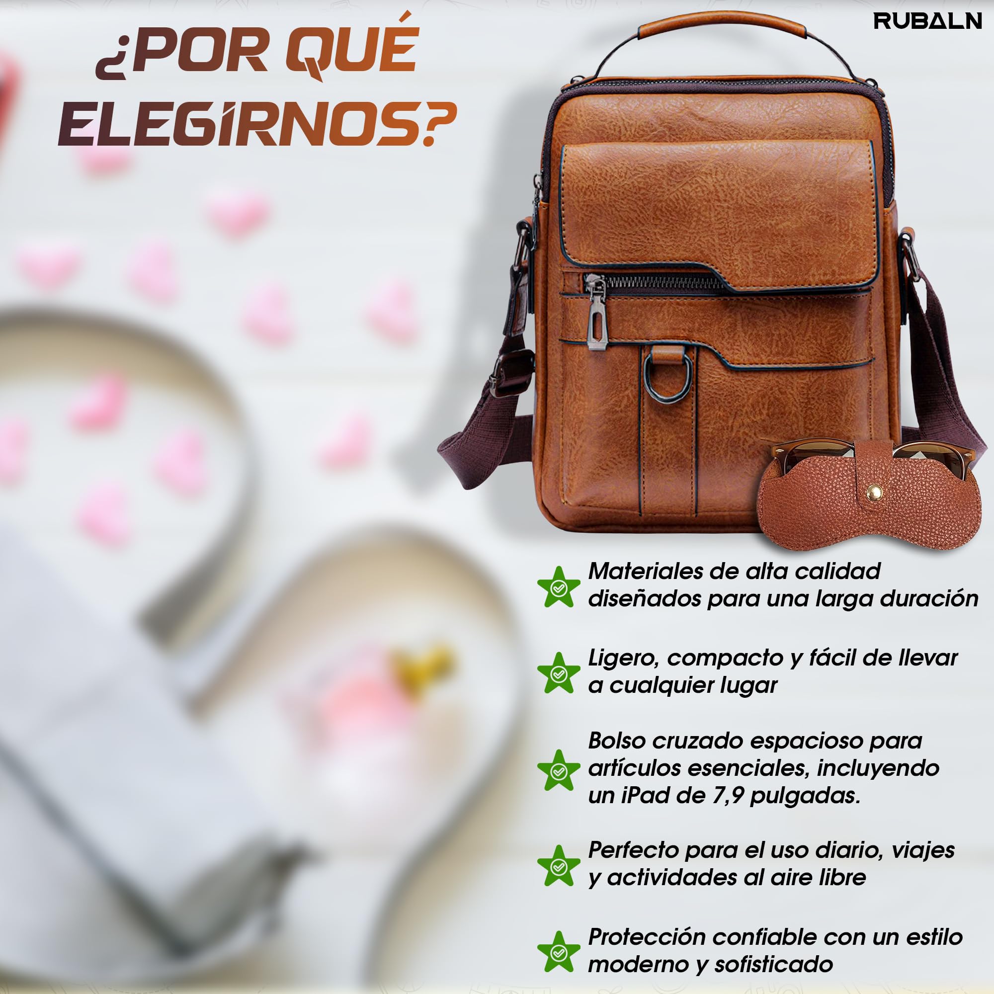 ️Bolso Hombre de Piel Sintética Elegante+funda gafas de regalo–Bolso Hombre Bandolera - Bolsos Hombre-Mariconera hombre-Compacto-para Regalo- Ideal uso diario