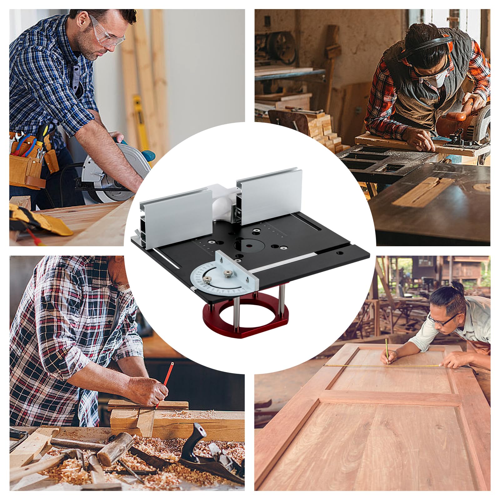Router Lift,Router-Tischplatte,Router Platte Oberfräse,Frätisch für Oberfräse Eingeplatte Set,Aluminium FräStisch OberfräStisch mit Gehrungslehre,Tischfräsmaschine Maximum Lift 51mm (Rot+Schwarz)