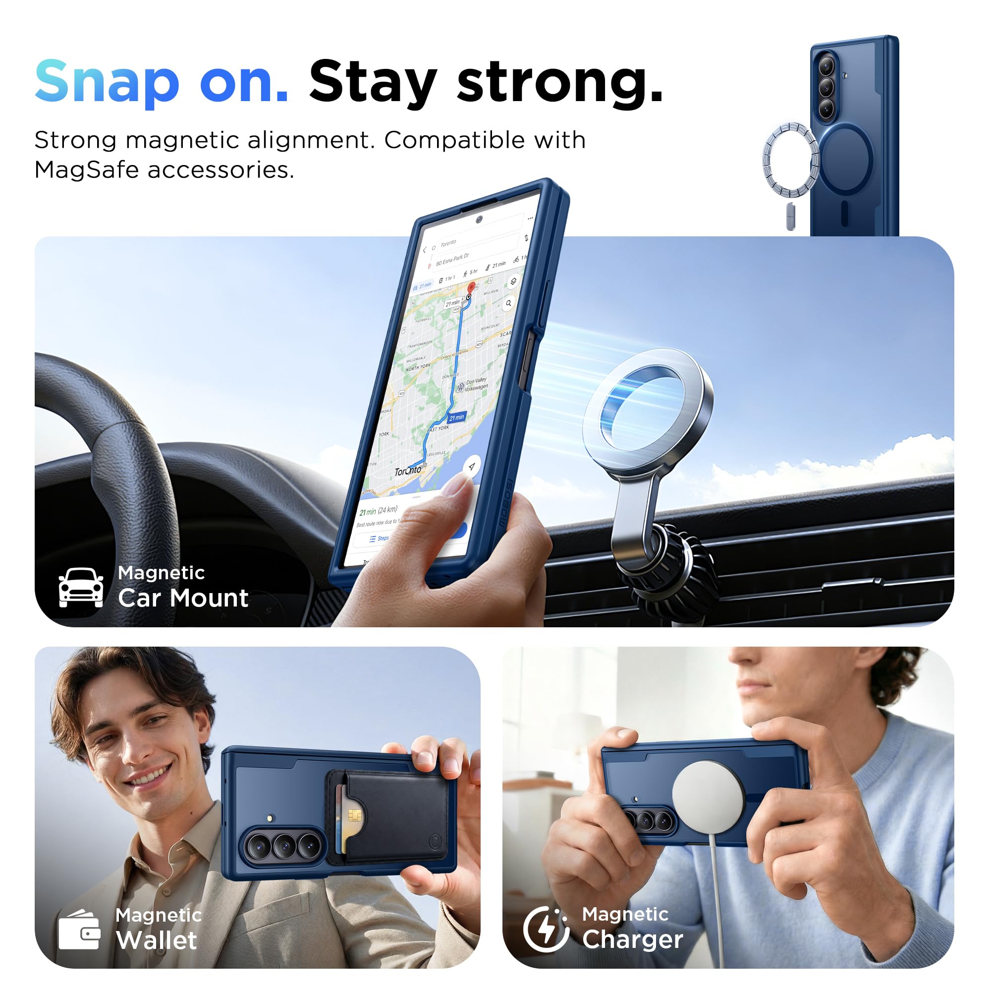 MOBOSI Magnetisch Hülle für Samsung Galaxy Z Fold 7 mit Schutzfolie Sichtschutz,Militärschutz Matt Schutzhülle, Kompatibel mit Magsafe & Scharnierschutz,Stoßfest Handyhülle für Z Fold 7,Blau | Schutzhülle für Samsung Galaxy Z Fold 7, kompatibel mit MagSaf