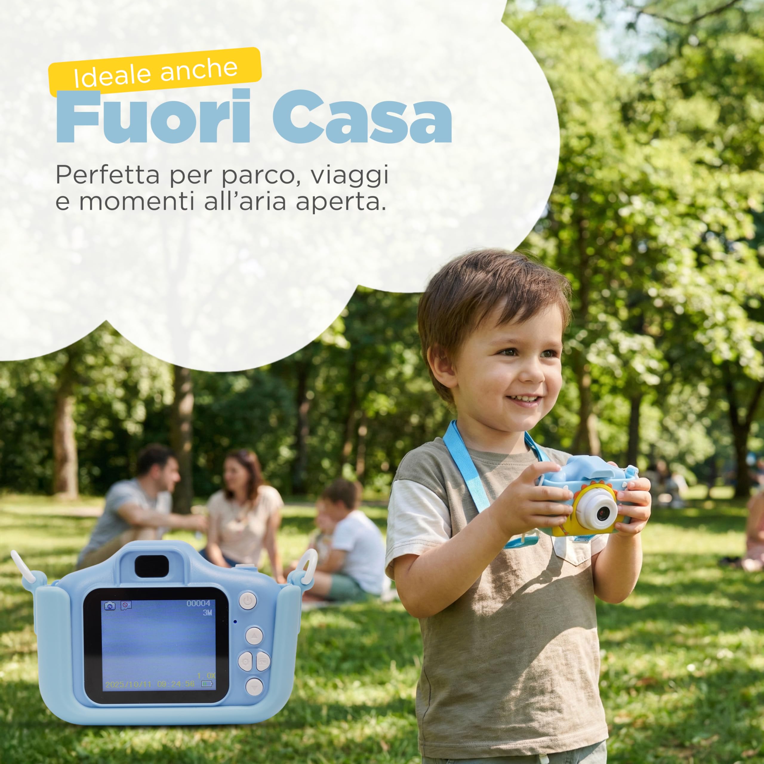 Fotocamera Digitale Bambini con Video HD, Giochi Integrati e Filtri Divertenti, Macchina Fotografica per Bambini con Cover in Gomma Antiurto, Display LCD, Micro SD Inclusa, Giocattolo Educativo