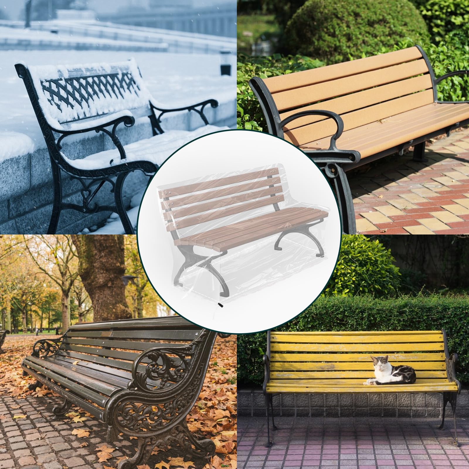 Lona protectora para banco de jardín de 3 plazas, transparente, con cordón, cierre de cordón, fundas de polietileno, 160 x 80 x 75 cm, para banco de jardín, protección contra la lluvia
