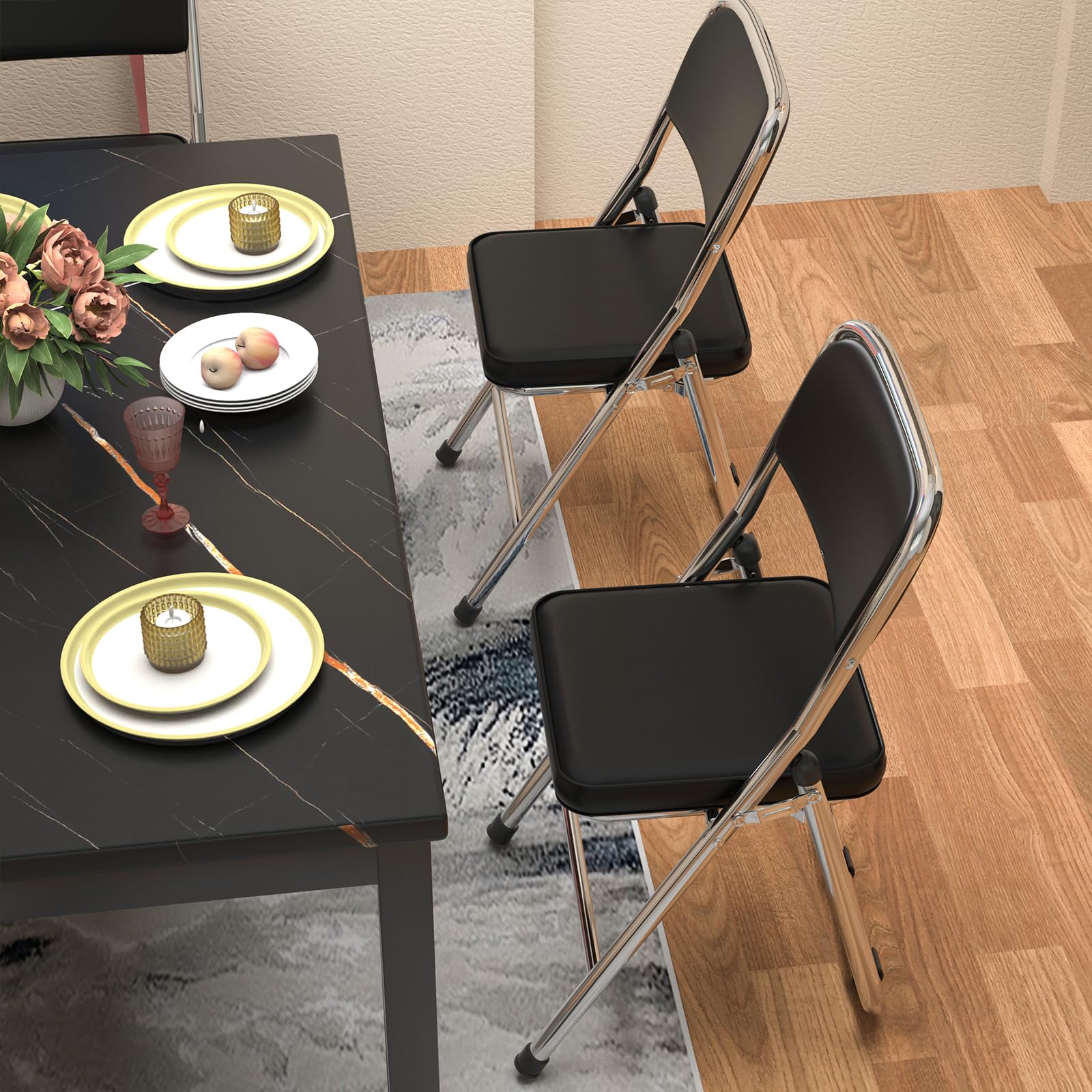 6pcs Sedia Pieghevole Comoda Sedia Visitatore Sedia Pieghevole Imbottita in Pelle Sedia da pranzo pieghevole Sedie pieghevoli per cucina, interno, esterno, sala conferenze viola profondo