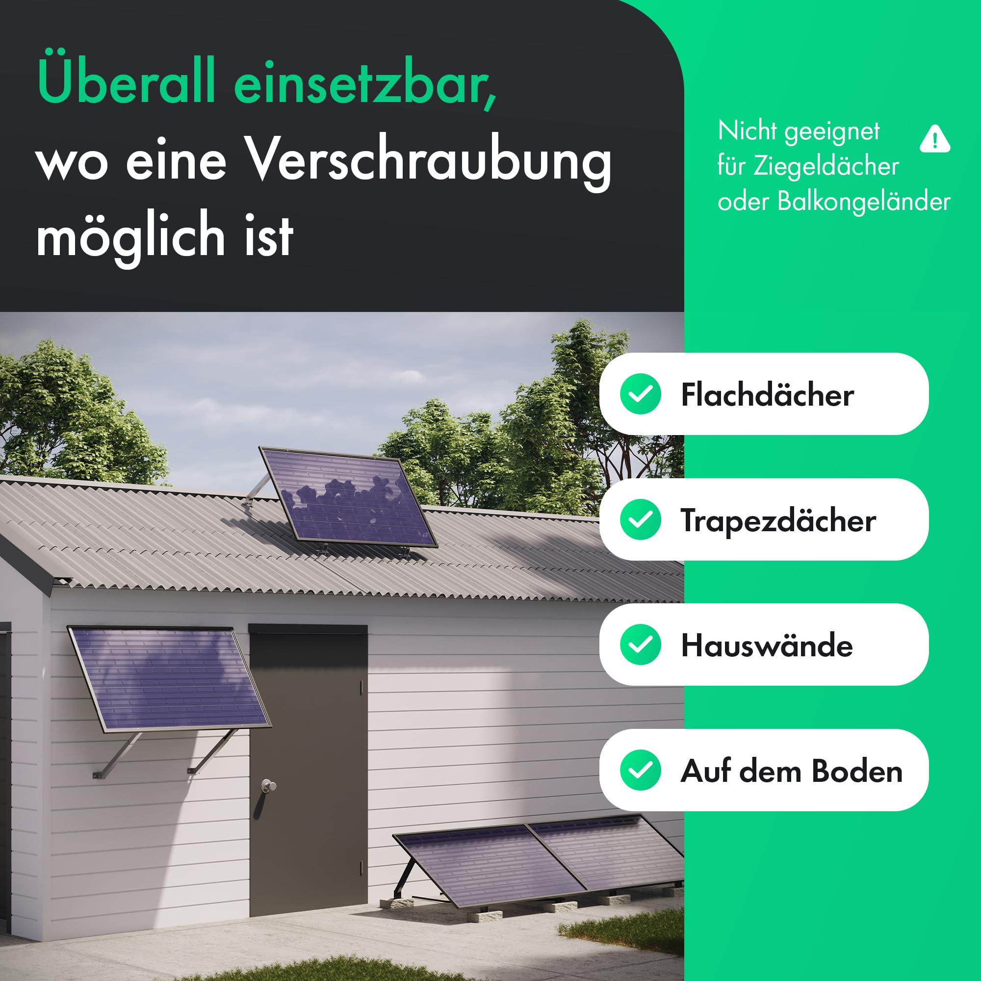 MATADORES Aufständerung für 2 Solarmodule | Für Hauswand, Flachdach, Balkon | Verstellbar 15°–60° Neigung | Aluminium-Halterung für Balkonkraftwerk | Inkl. Montageset