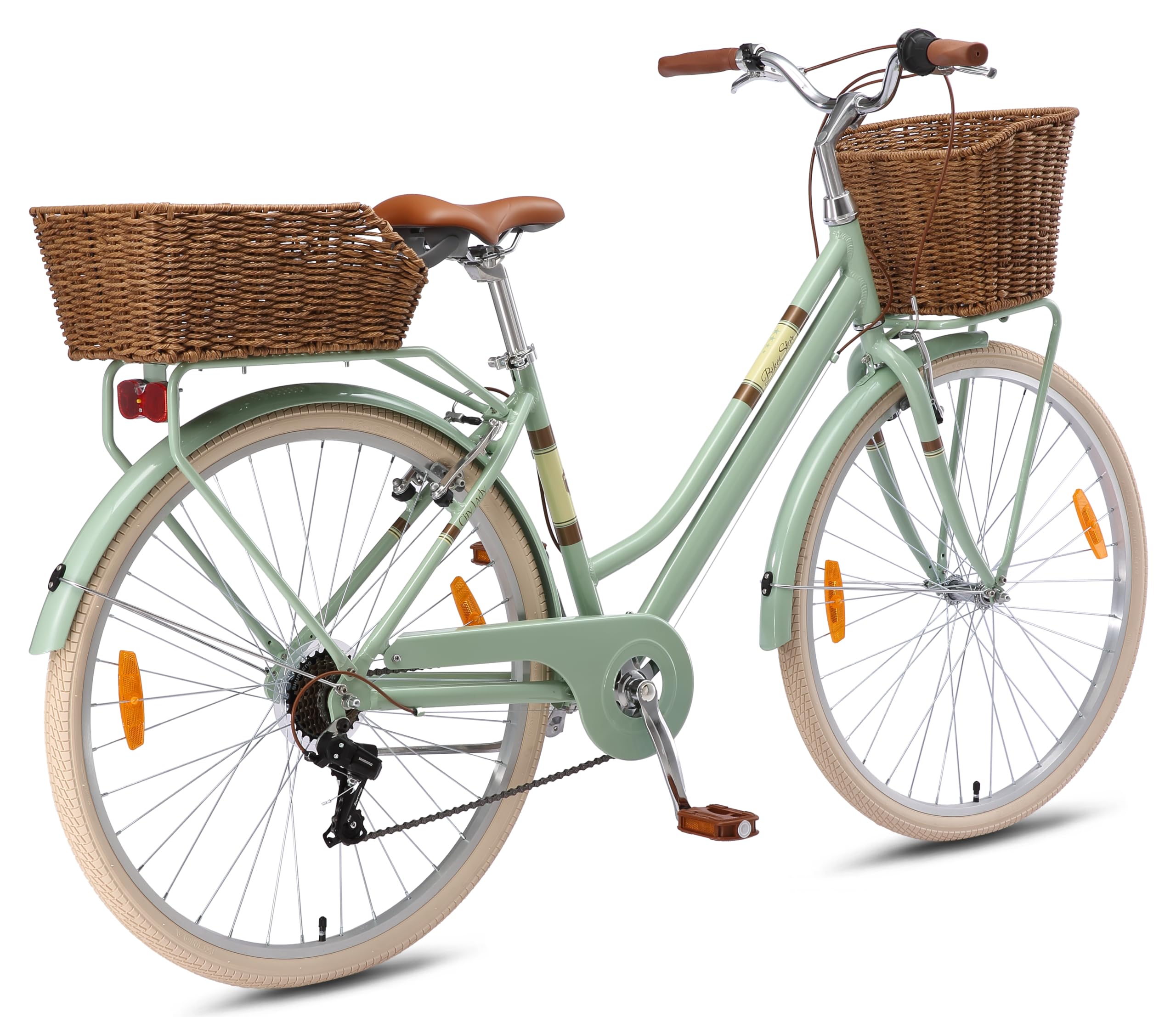 BIKESTAR Alu City Stadt Fahrrad 26, 28 Zoll | 16, 18 Zoll Rahmen, 7 Gang Shimano Damen Holland Rad, Retro Bike mit V-Bremse, Gepäckträger, Licht, Klingel, Korb, Speichenreflektoren | Risikofrei Testen