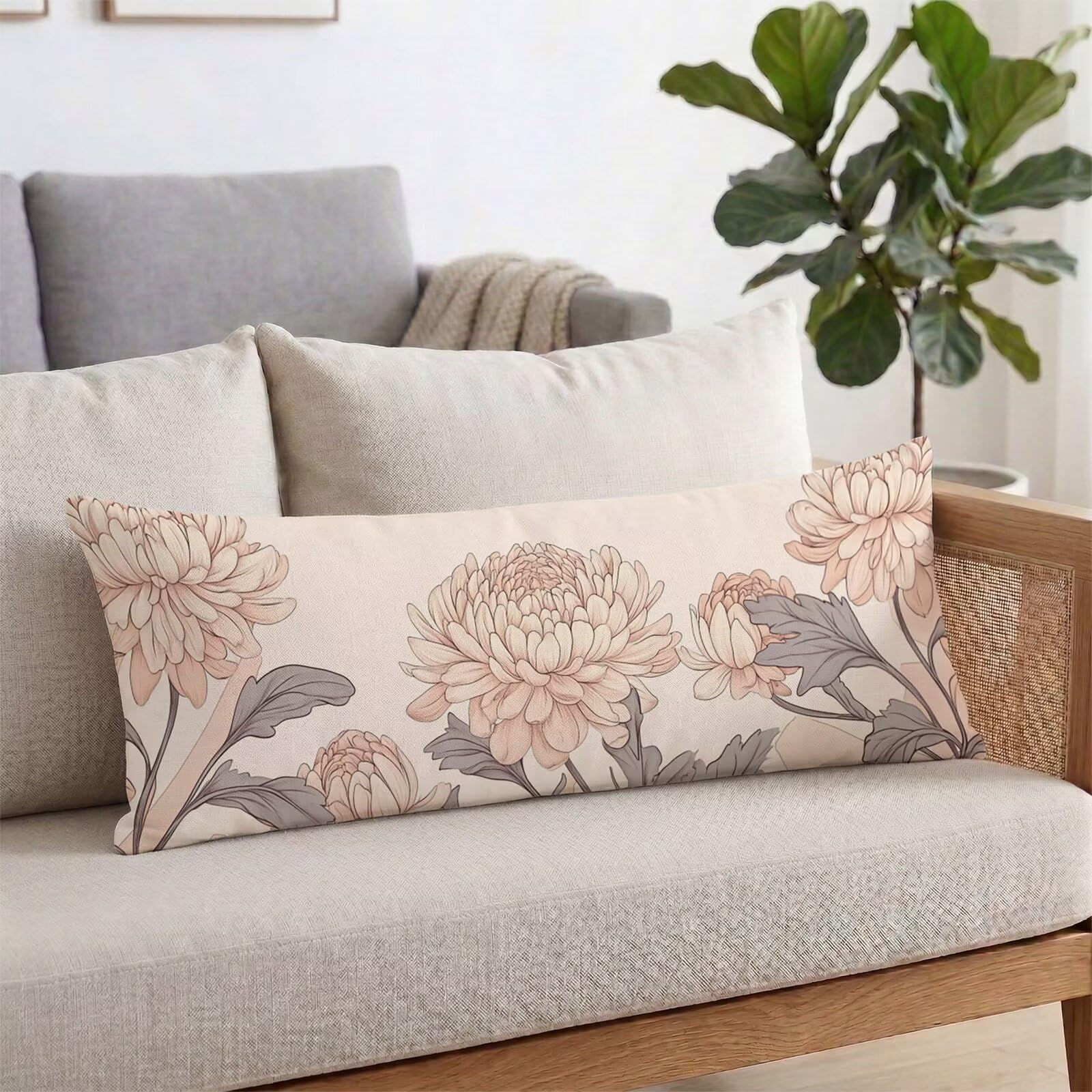 Poduszka do spania na boku 60 x 180 cm, aksamitna, kwiatowa, prosta poszewka na poduszkę z ukrytym zamkiem błyskawicznym, do przechowywania i poduszek do karmienia, łagodzi bóle karku, miękka
