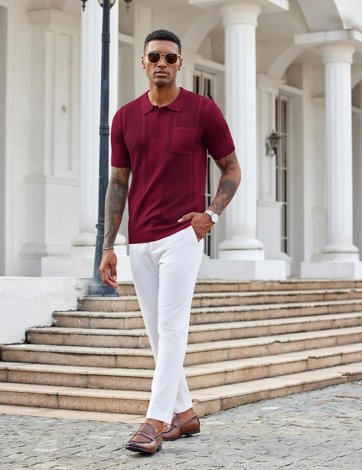 COOFANDY Knit Polo Shirts for Men Short Sleeve Textured Polo Shirt Slim Fit Summer Collared T Shirt with Pocket - Image 4