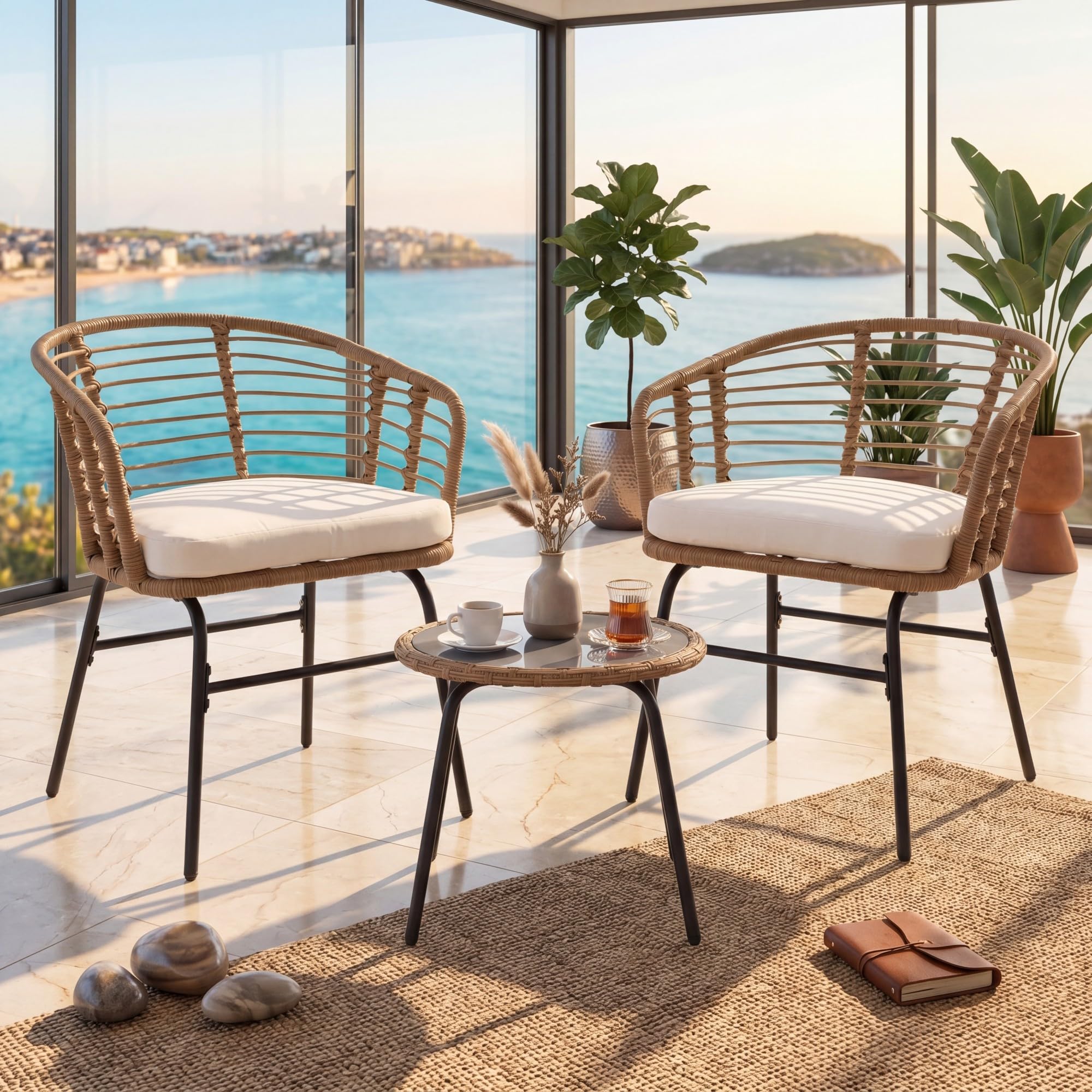 LIFEZEAL Ensemble de Jardin 3 Pièces pour 2 Personnes, Mobilier Extérieur Balcon avec 2 Chaises et 1 Table d’Appoint, 57 x 59 x 73 cm