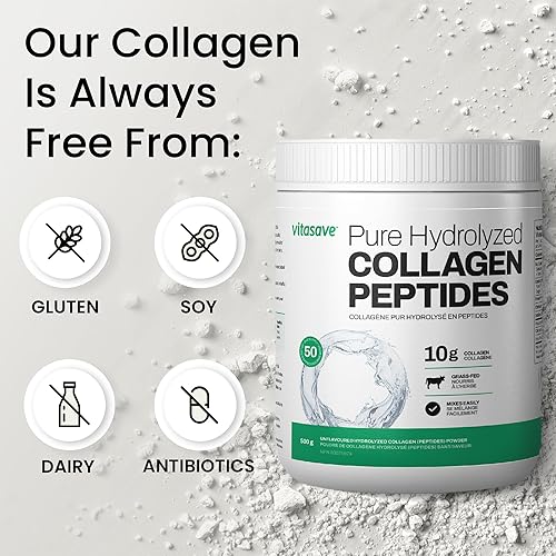 Miniatura 4 de Polvo de péptidos de colágeno – 0.35 oz de colágeno hidrolizado por porción – Sin sabor, alimentado con pasto, apto para dieta cetogénica, para