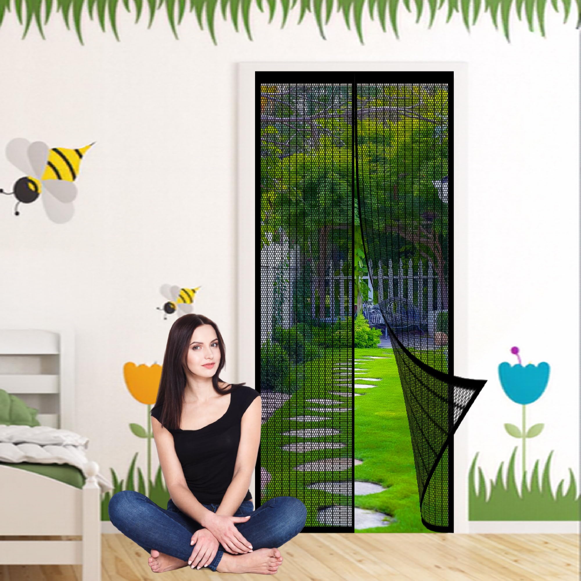 Moustiquaire magnétique porte noire 92x206 anti moustique