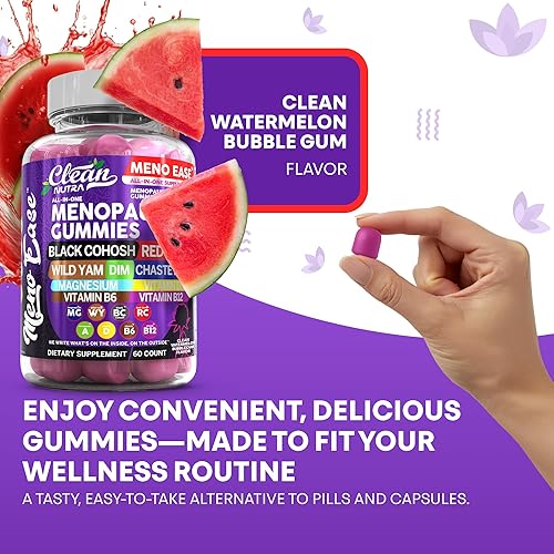 Miniatura 10 de Suplemento de menopausia para mujer, gomitas con cohosh negro, ñame silvestre, DIM, magnesio, trébol rojo casteberry para alivio del equilibrio