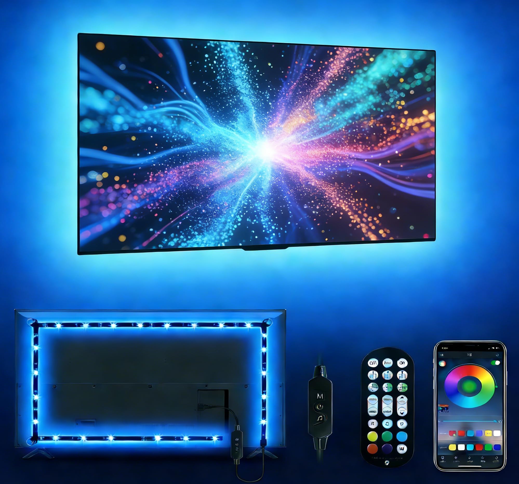 Daymeet LED Lights for TV 40-65 inch TV Behind Lighting, 13.1ft TV Led Backlight TV Led Light Strip, USB Powered RGB Lights Behind with Remote, Music Sync Bluetooth APP Control for Bedroom
